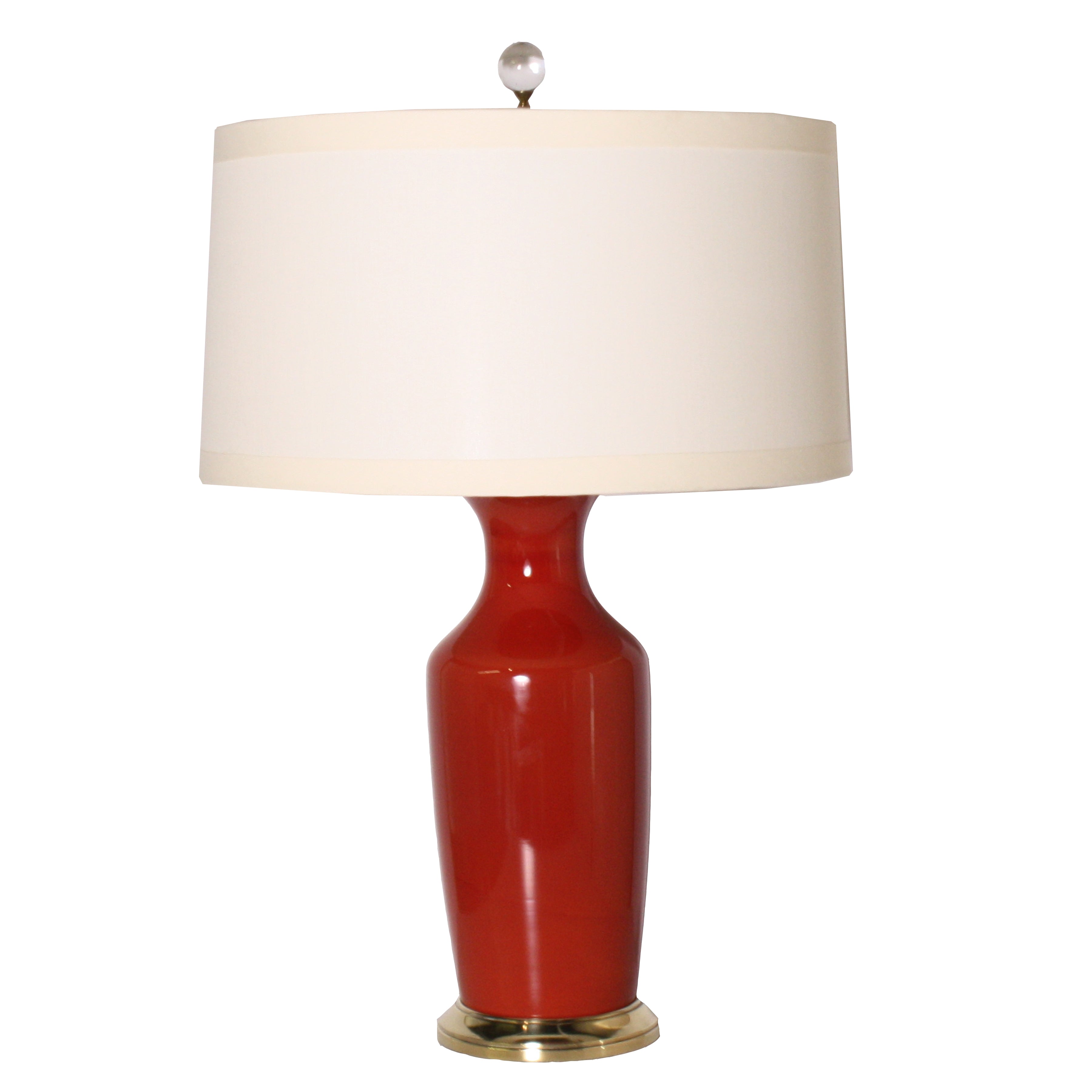 Red ceramic lamp with original brass base, c. 1950