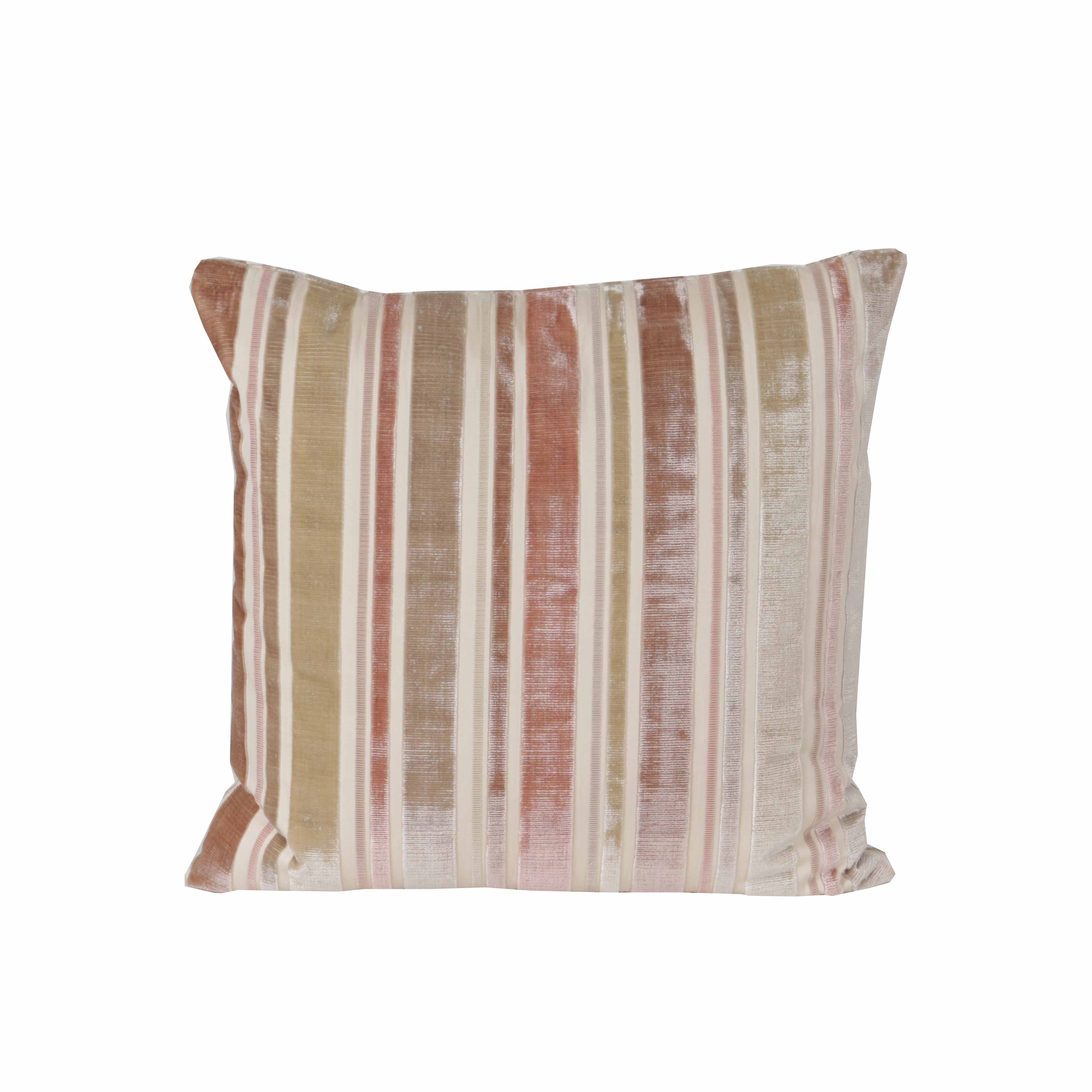 Pair of coral Kravet Indre Velvet Stripe pillows