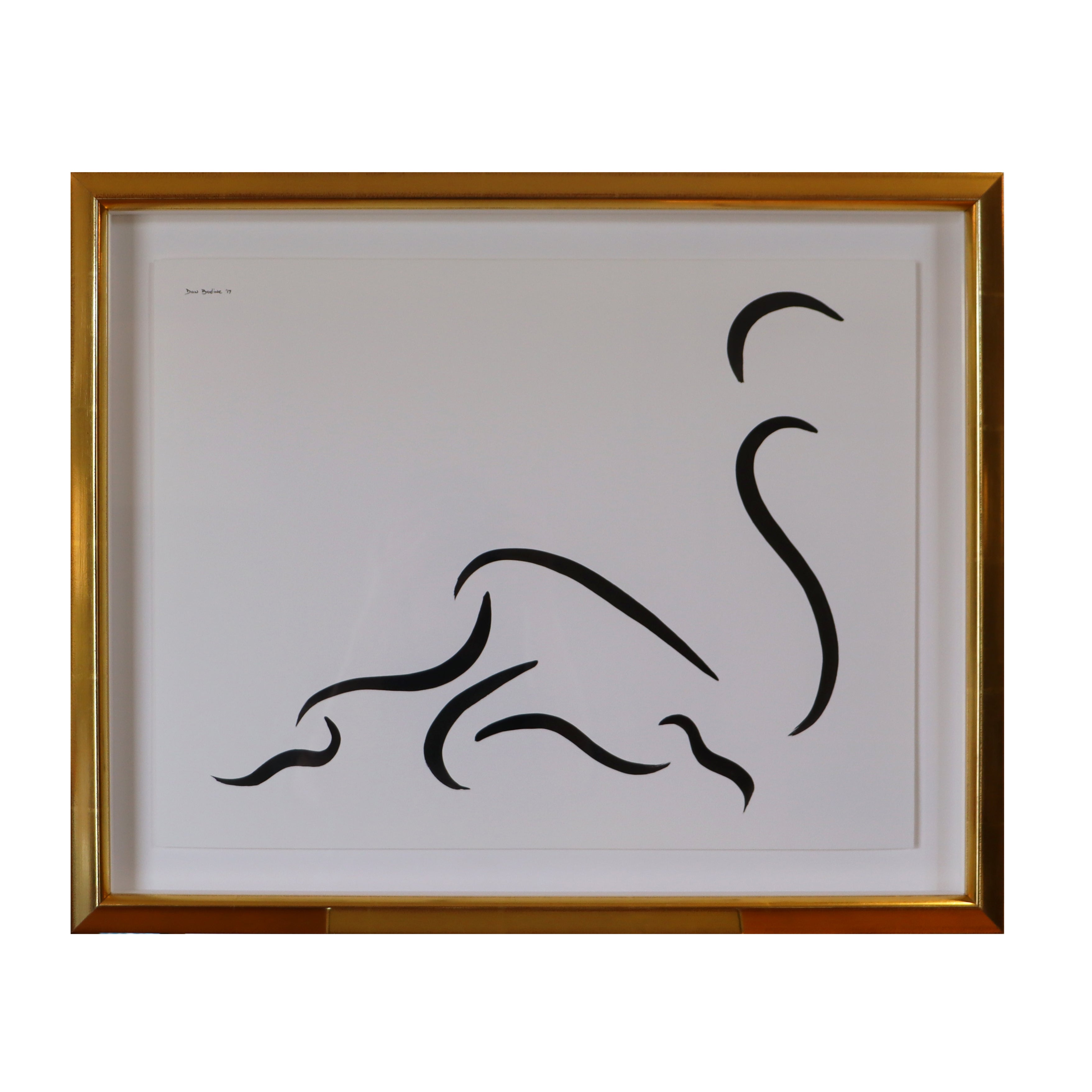 Horizontal framed Black & white figurative line drawing by Don Bodine