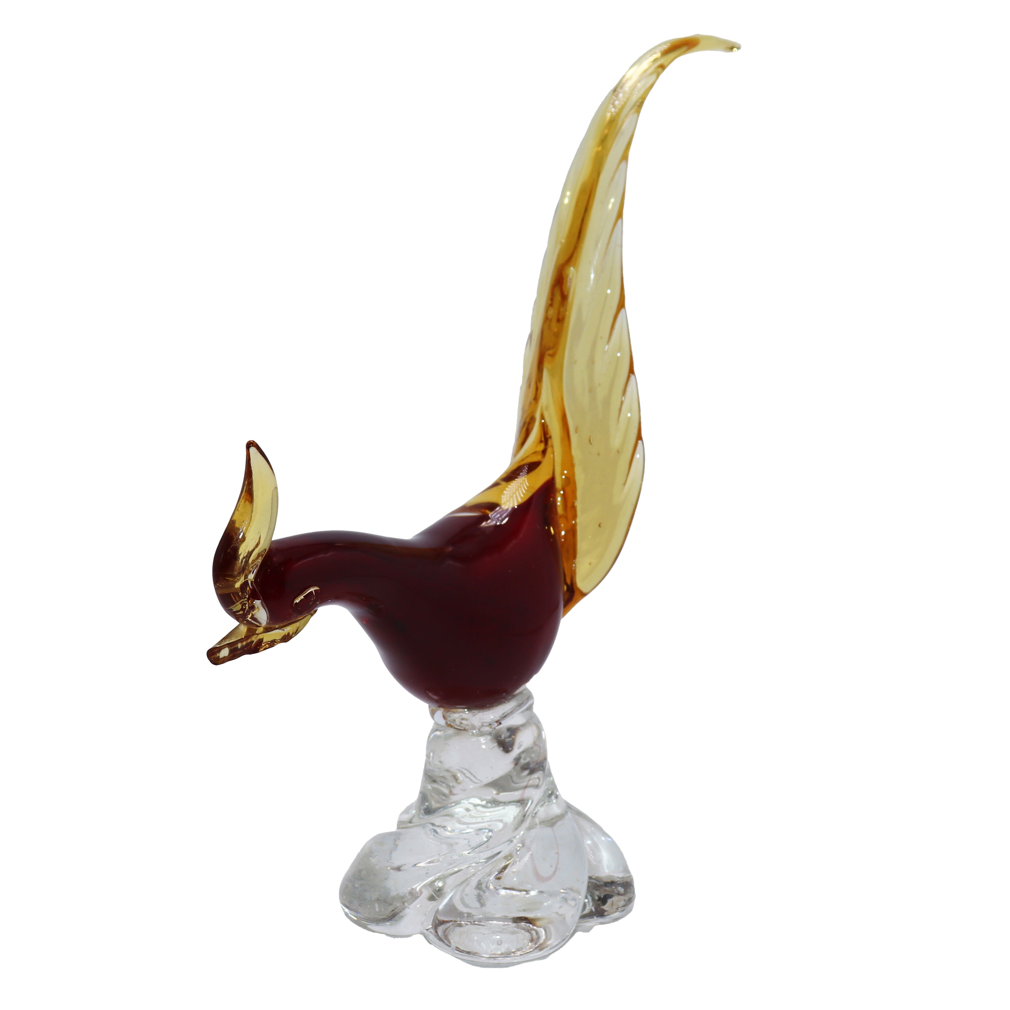 Amber and red Murano glass pheasant, c. 1950