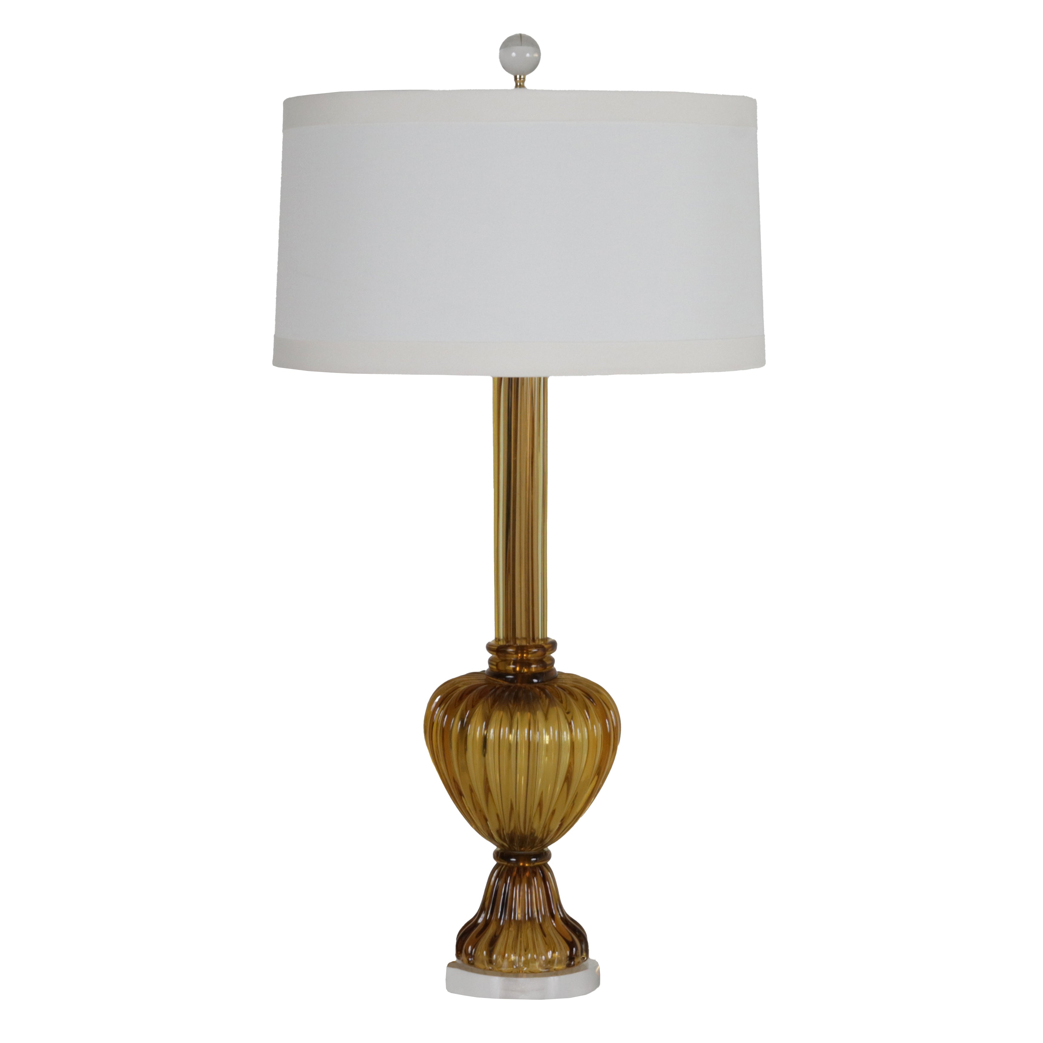 Pair of amber Murano glass lamps with brass detail, c. 1950