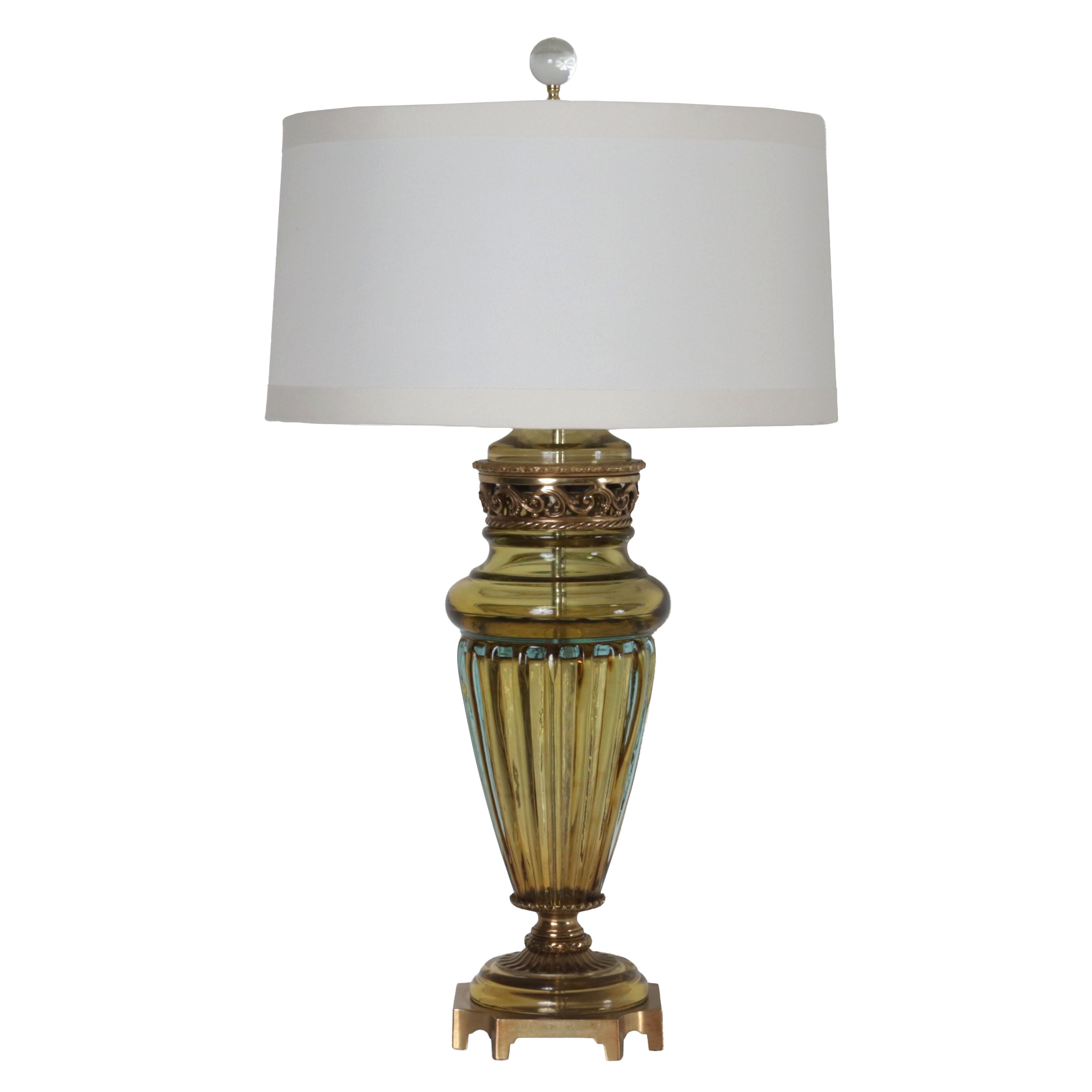 Pair of Amber and Green Seguso Murano lamps, c. 1960