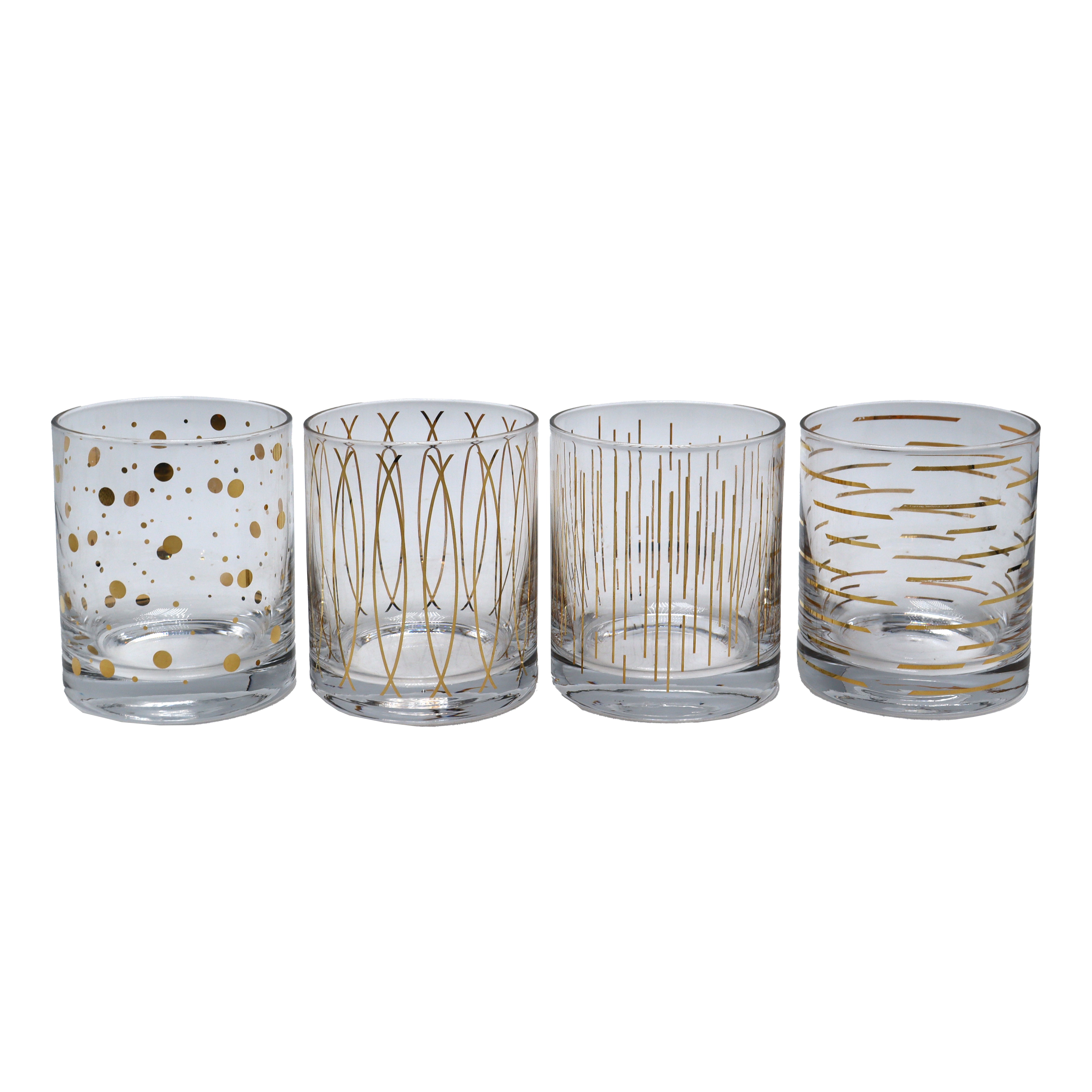 Set of four glasses with gold designs, c. 1970