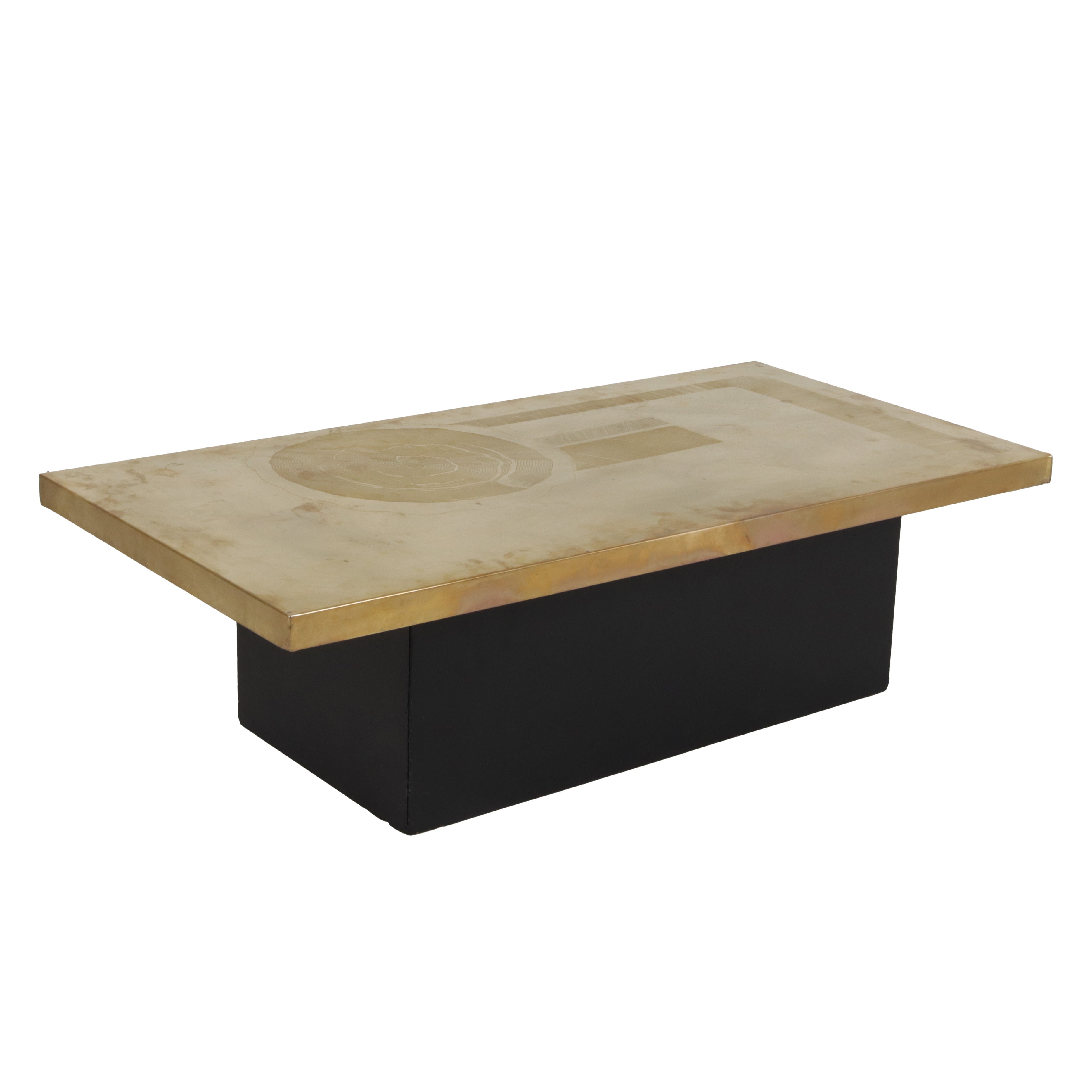 Brass etched coffee table with black base, c. 1960