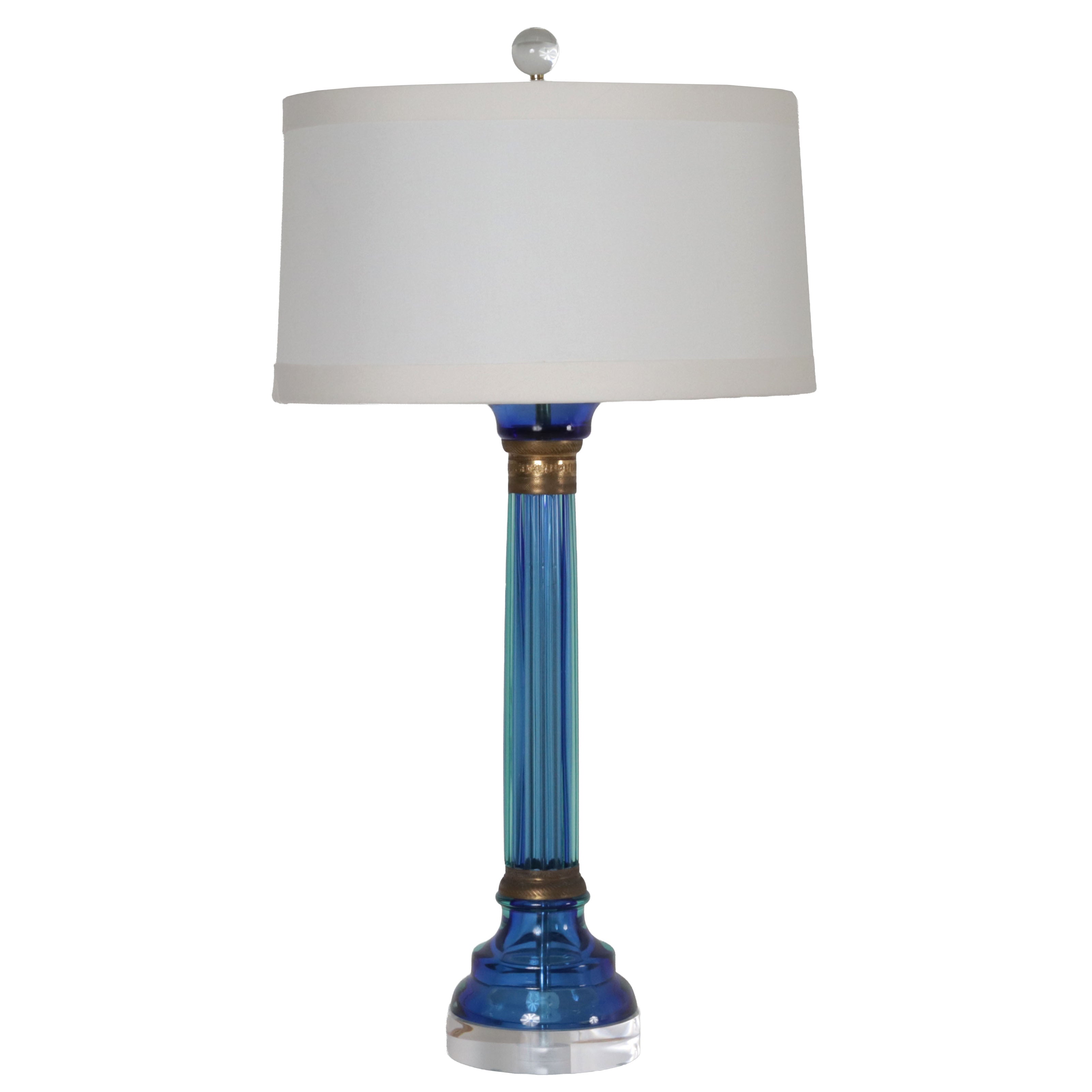 Blue Marbro Murano glass lamp with brass, c. 1960