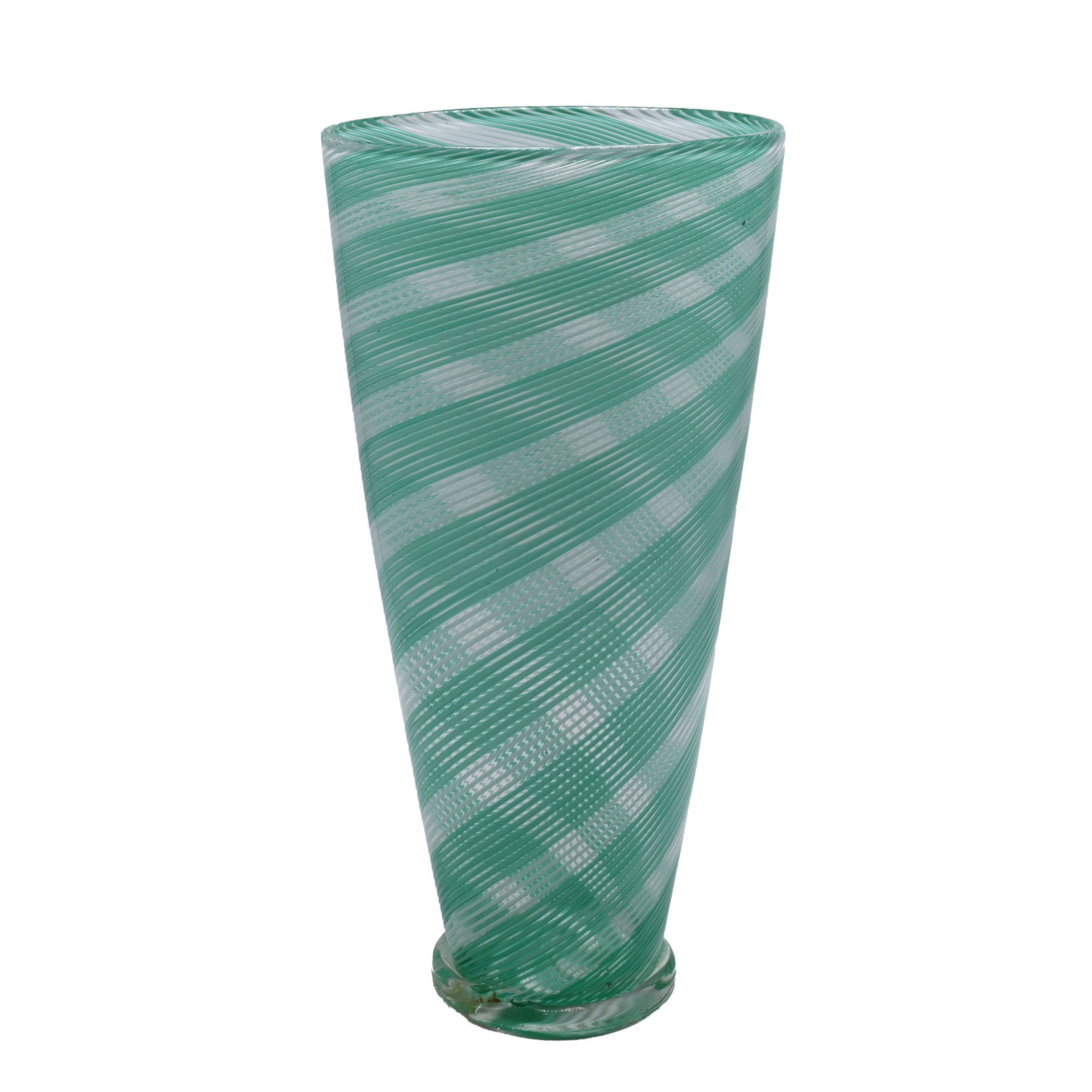 Green Dino Martens Mezza Filigrana Murano glass Aureliano Toso vase, c. 1950