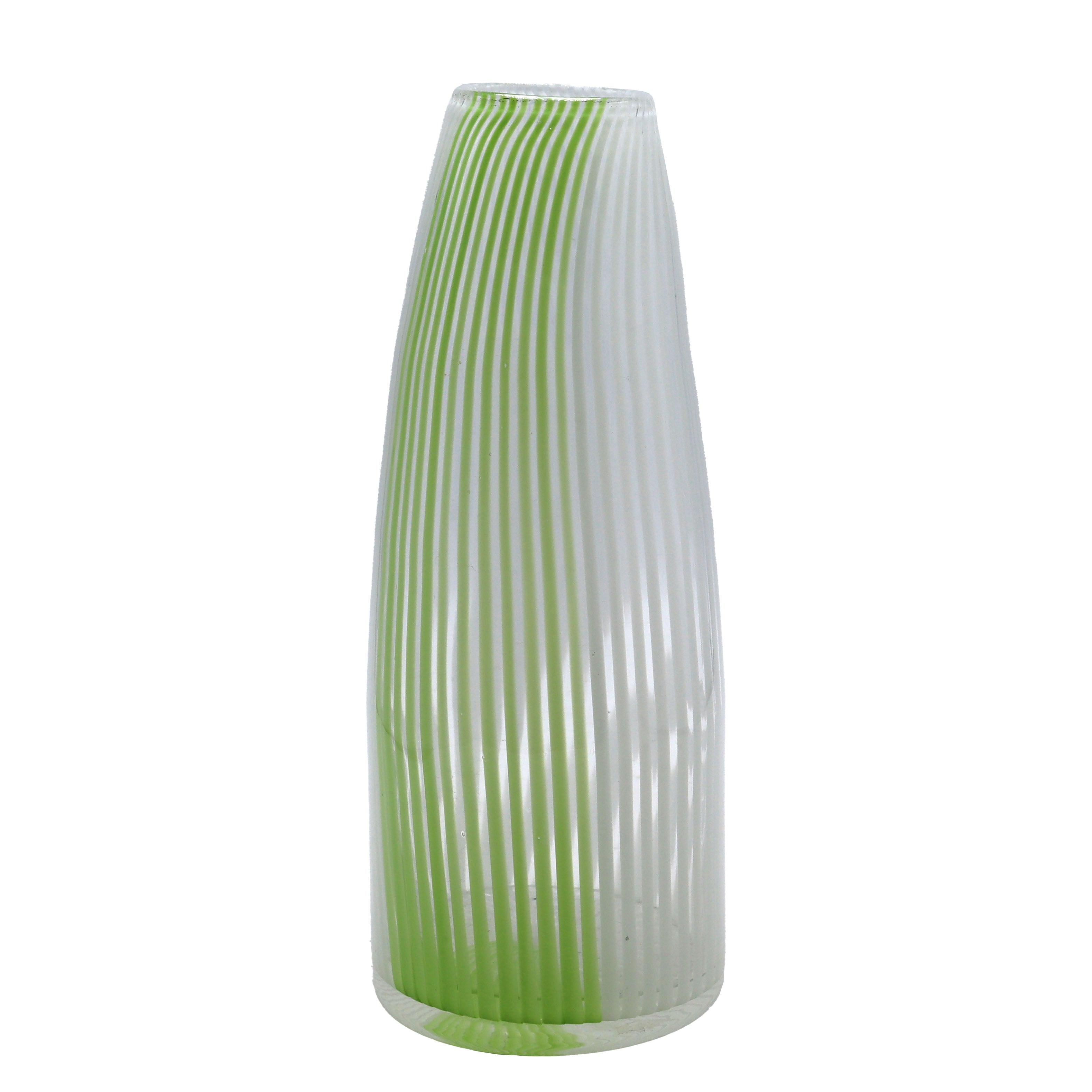 Green and white striped Dino Martens glass vase, c. 1950