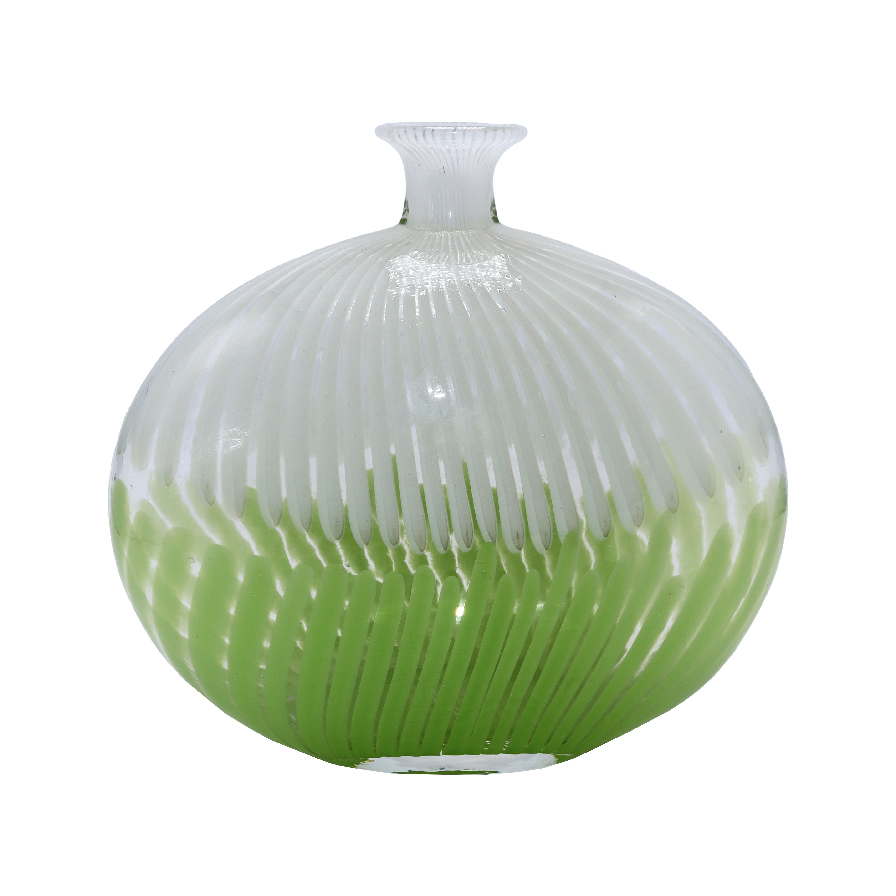 Green and white striped Dino Martens Mezza Filigrana vase, c. 1950