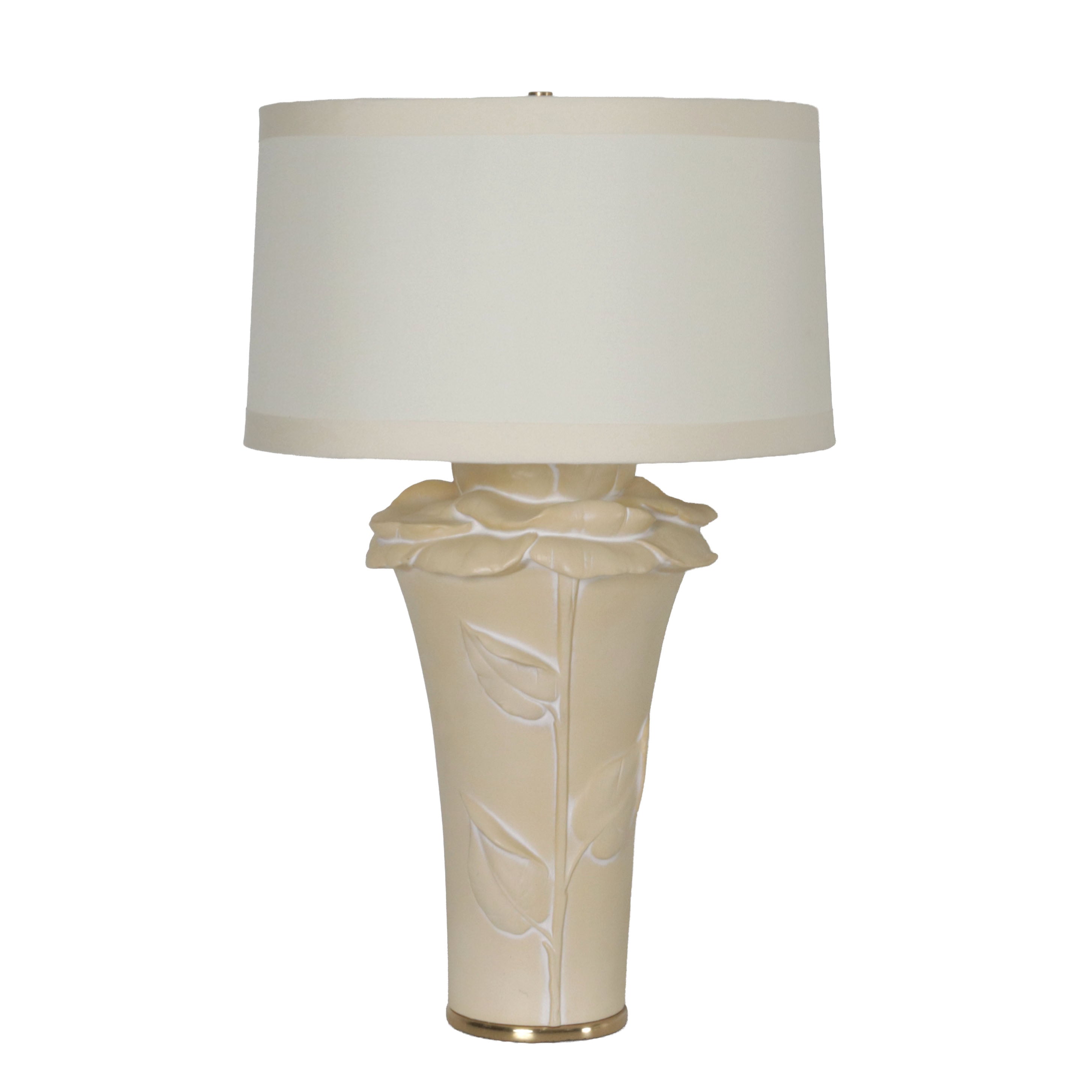 Pair of Ivory Ceramic lamps with floral detail, c. 1970