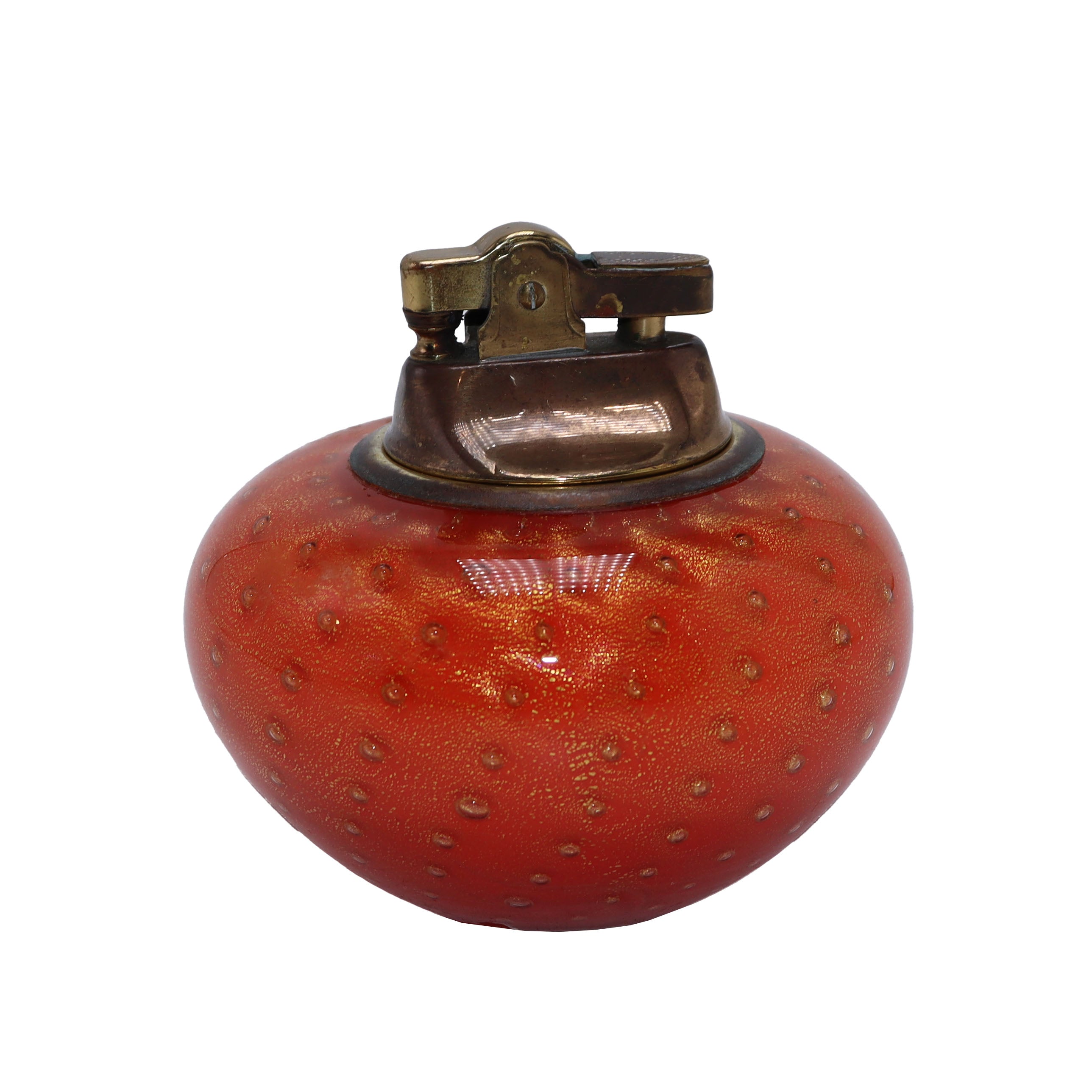 Orange Barbini Murano cigarette lighter with gold inclusions, c. 1960