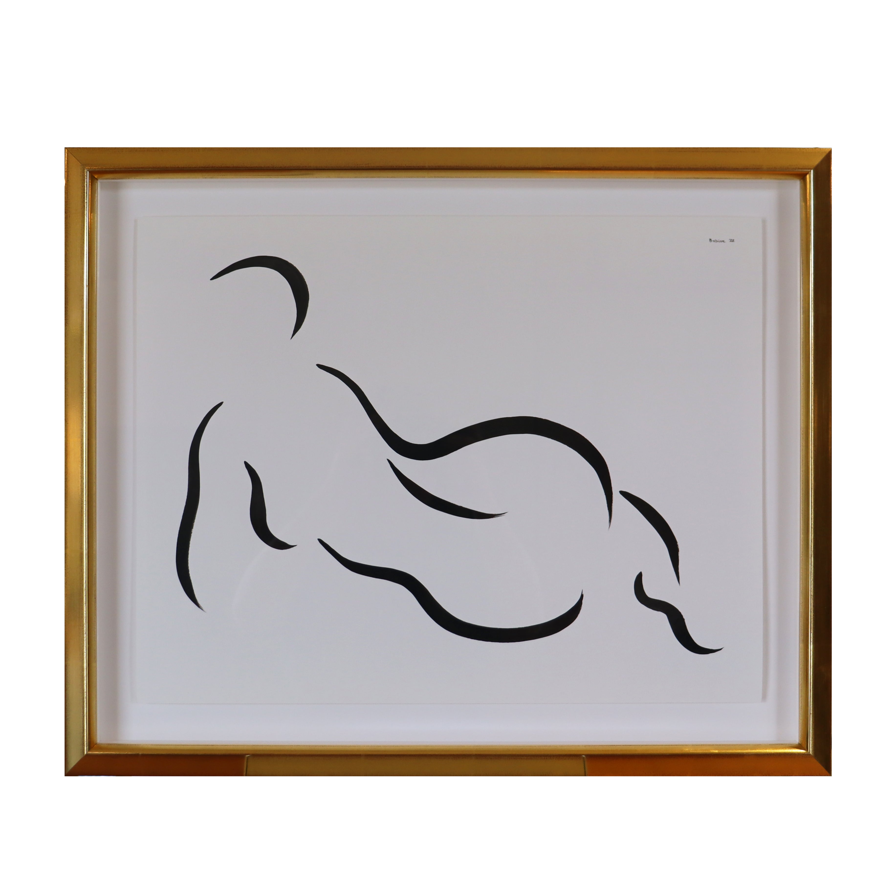 Horizontal framed Black & white figurative line drawing by Don Bodine