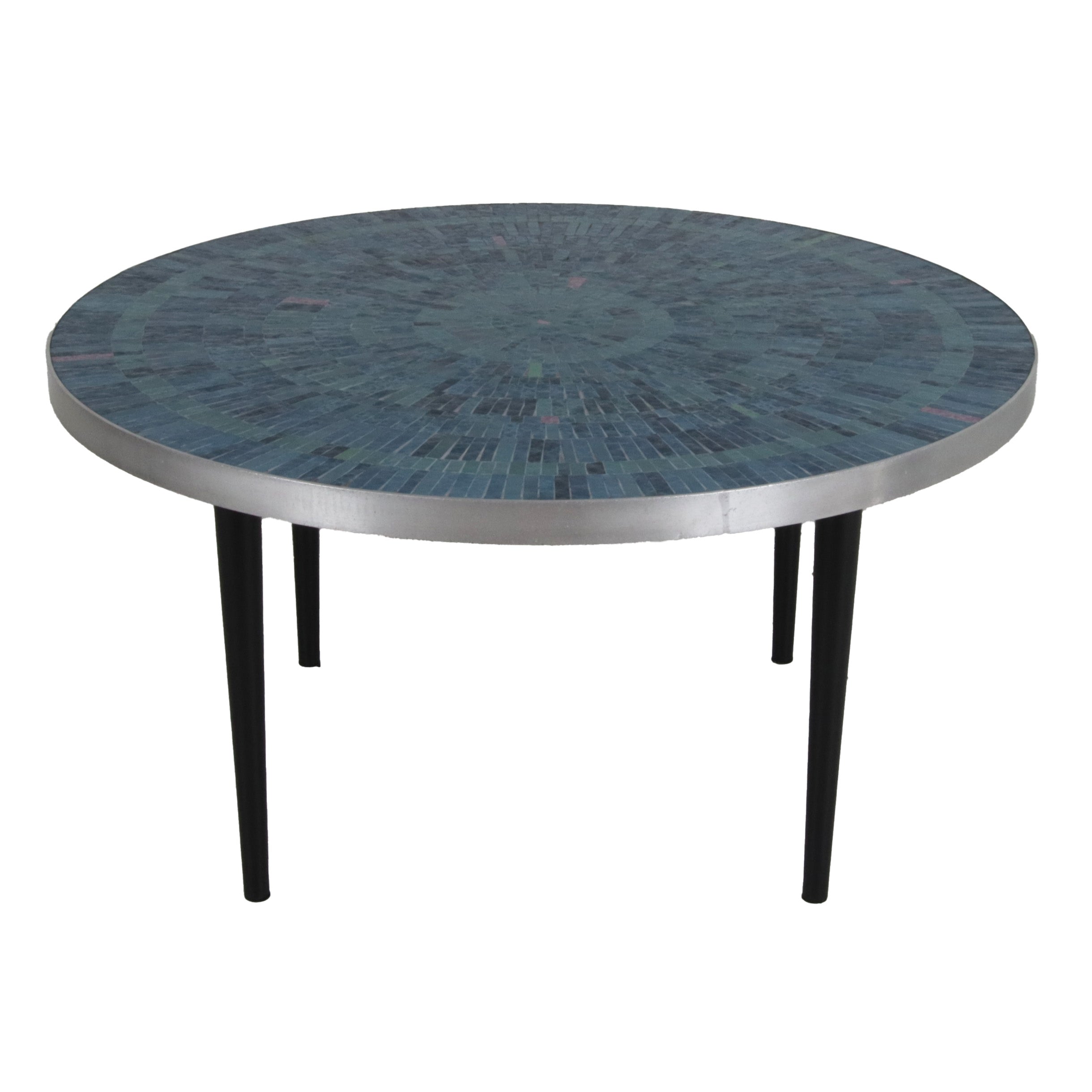Round blue tile mosaic coffee table, c. 1970