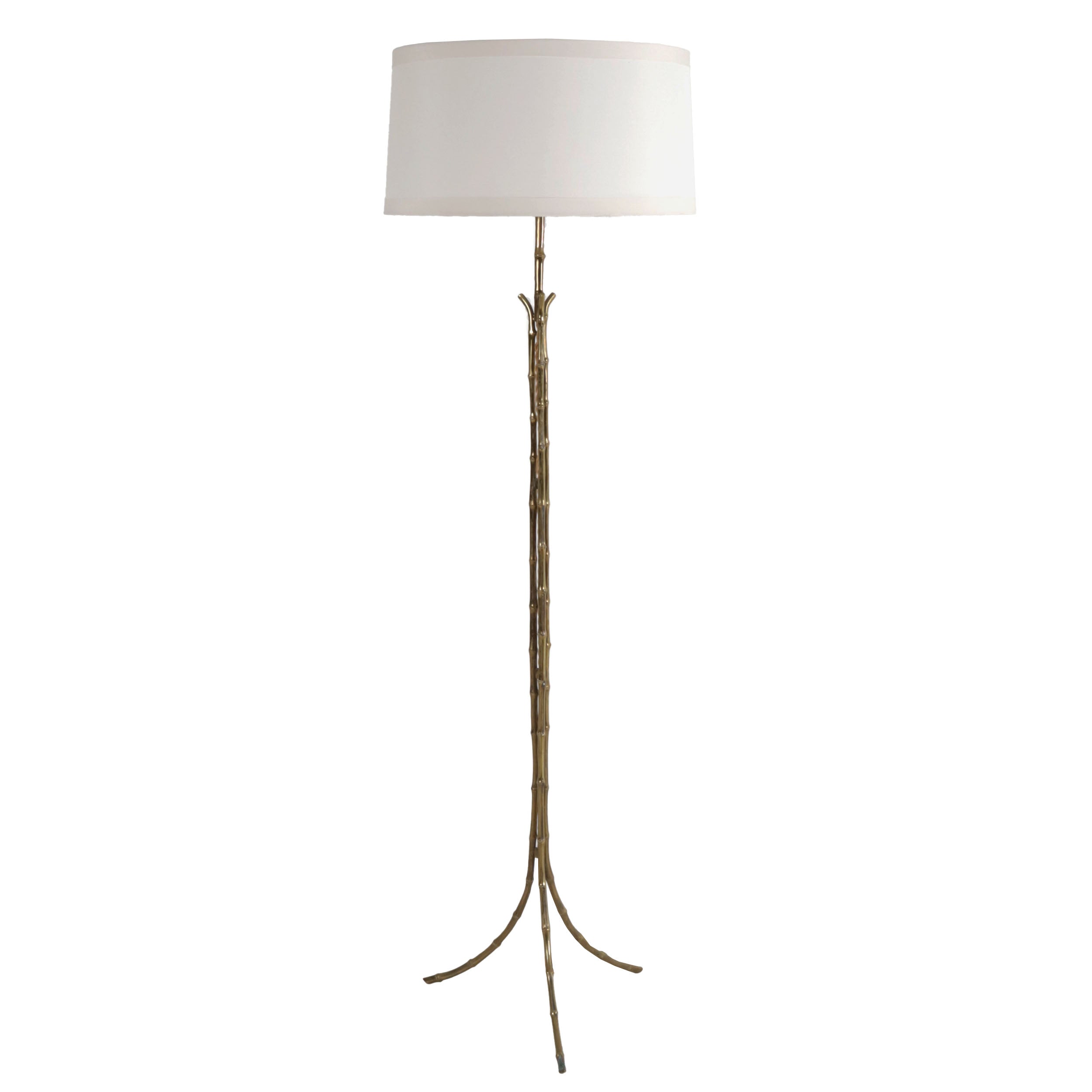 Three column brass faux bamboo floor lamp in the style of Maison Bagues, c. 1950