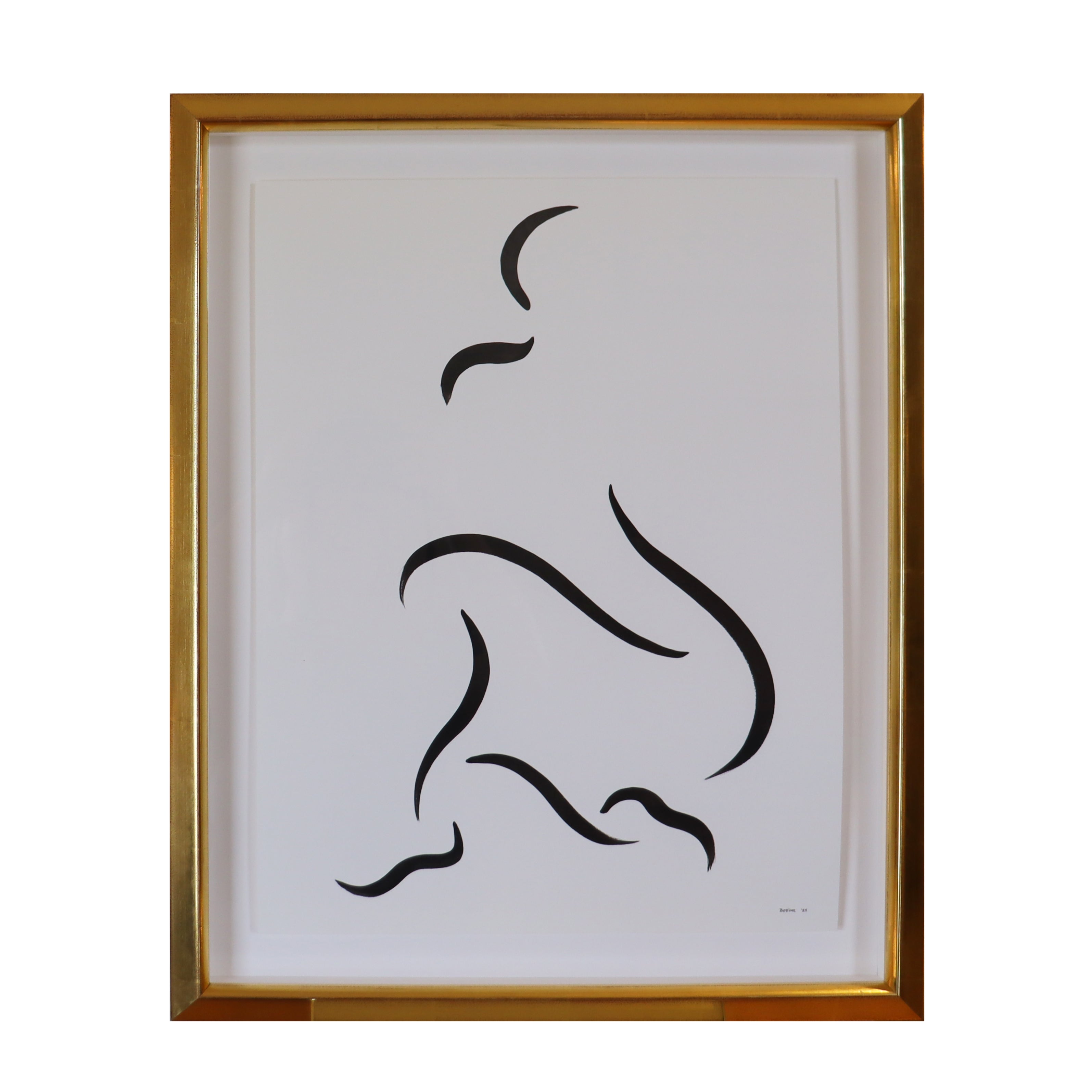 Vertical framed Black & white figurative line drawing by Don Bodine