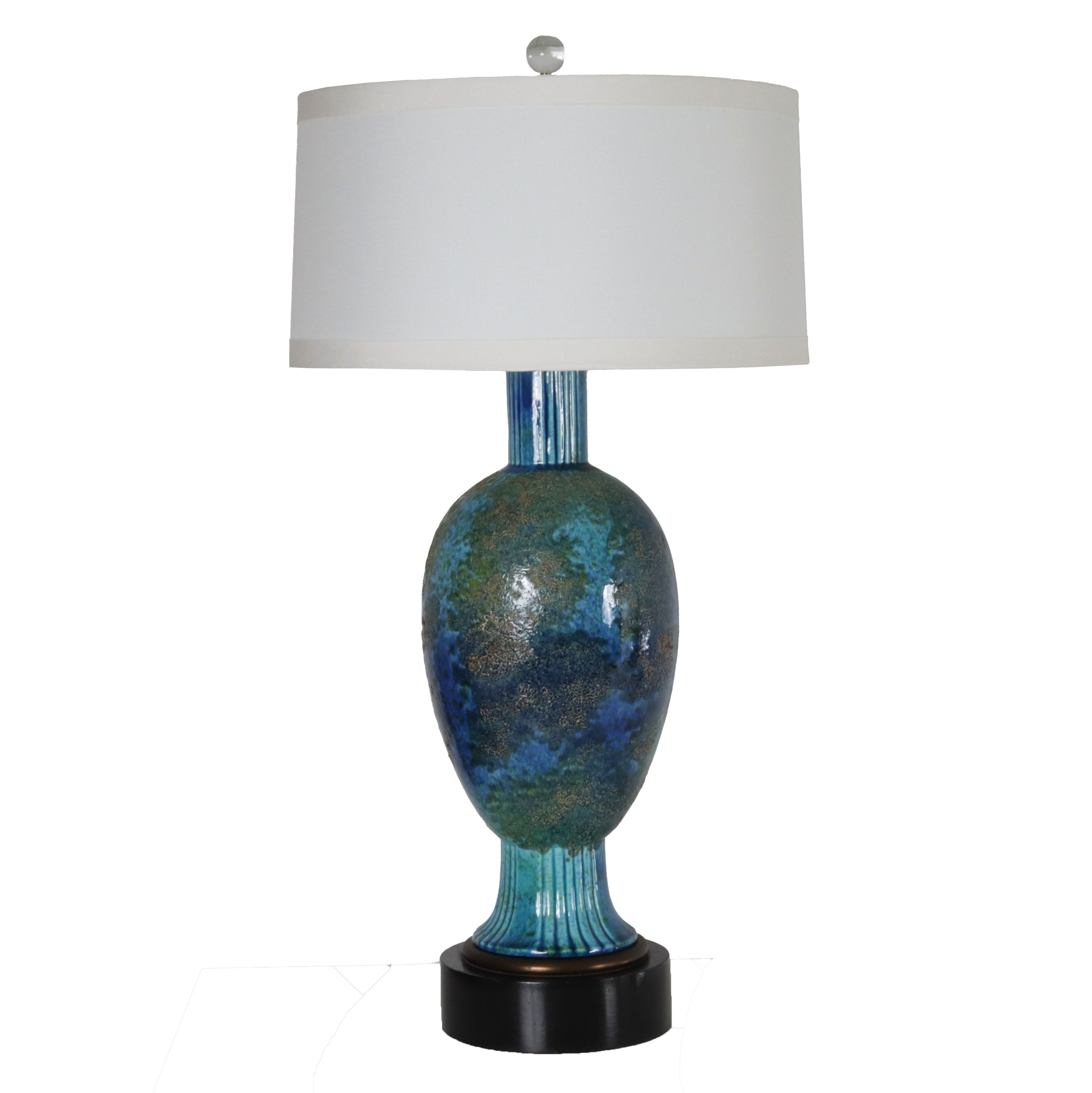 Blue and green ceramic lamp with gold flecks, c. 1960