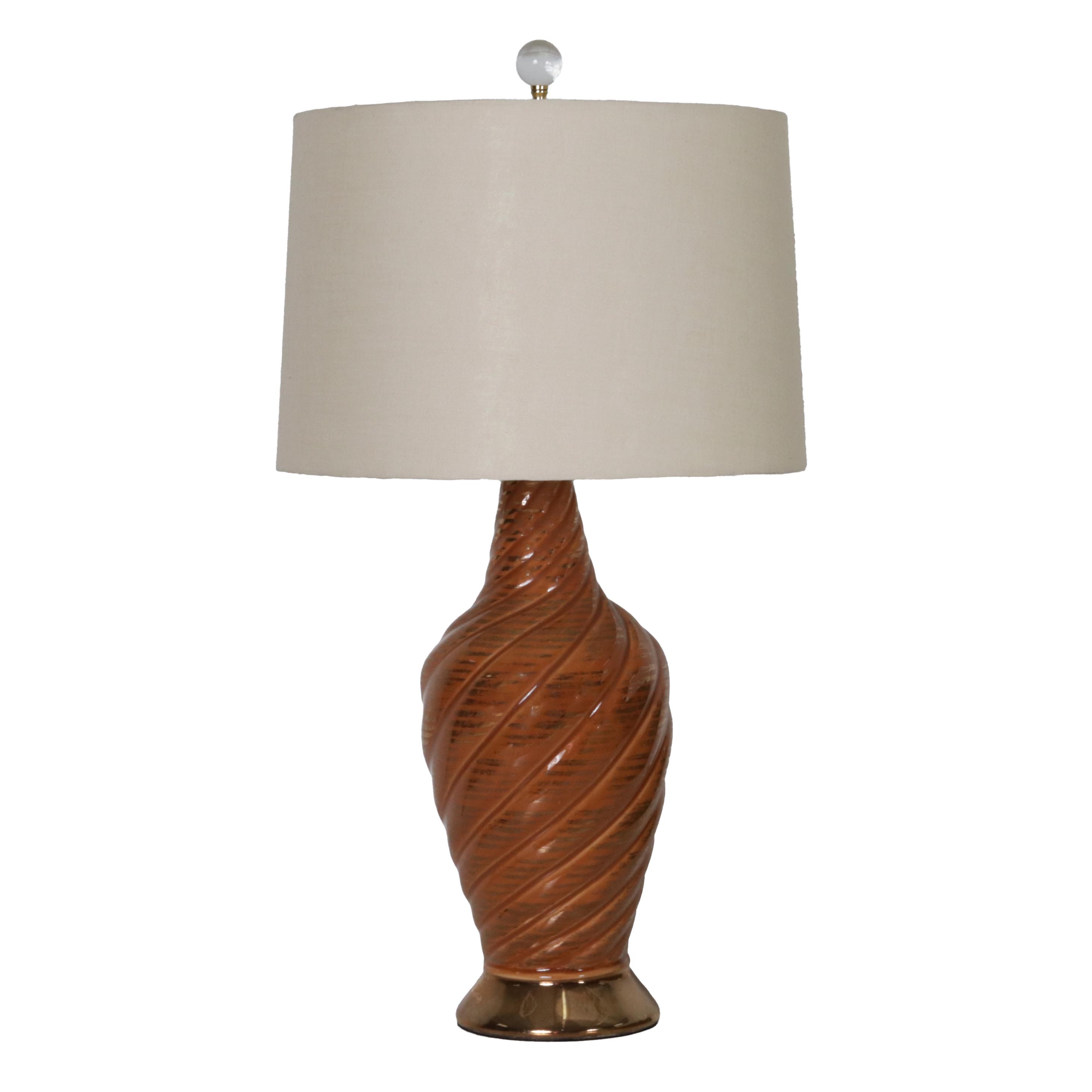 Orange and gold swirl ceramic and brass lamps, c. 1970