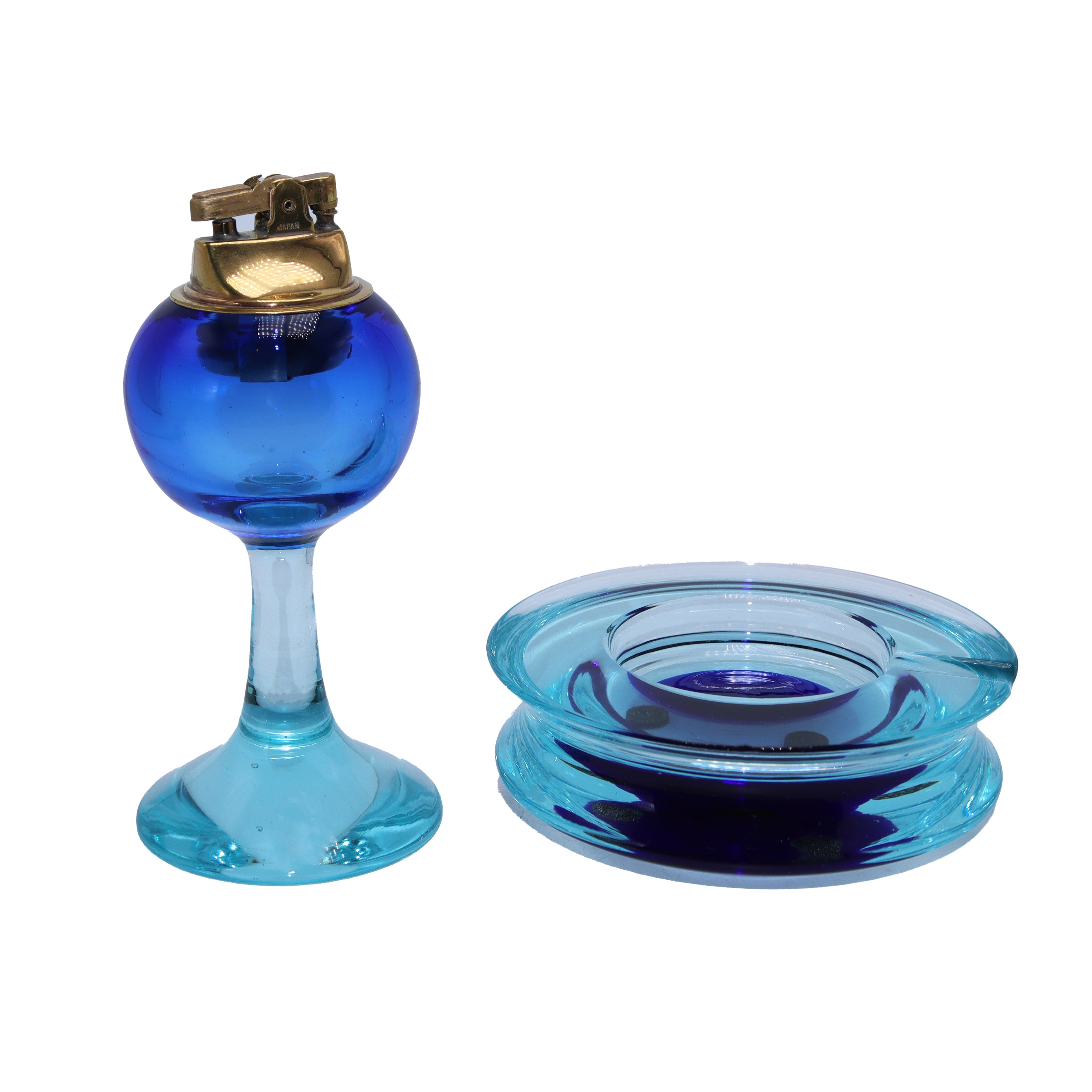 Italian blue and aqua Murano glass lighter and bowl, c. 1950