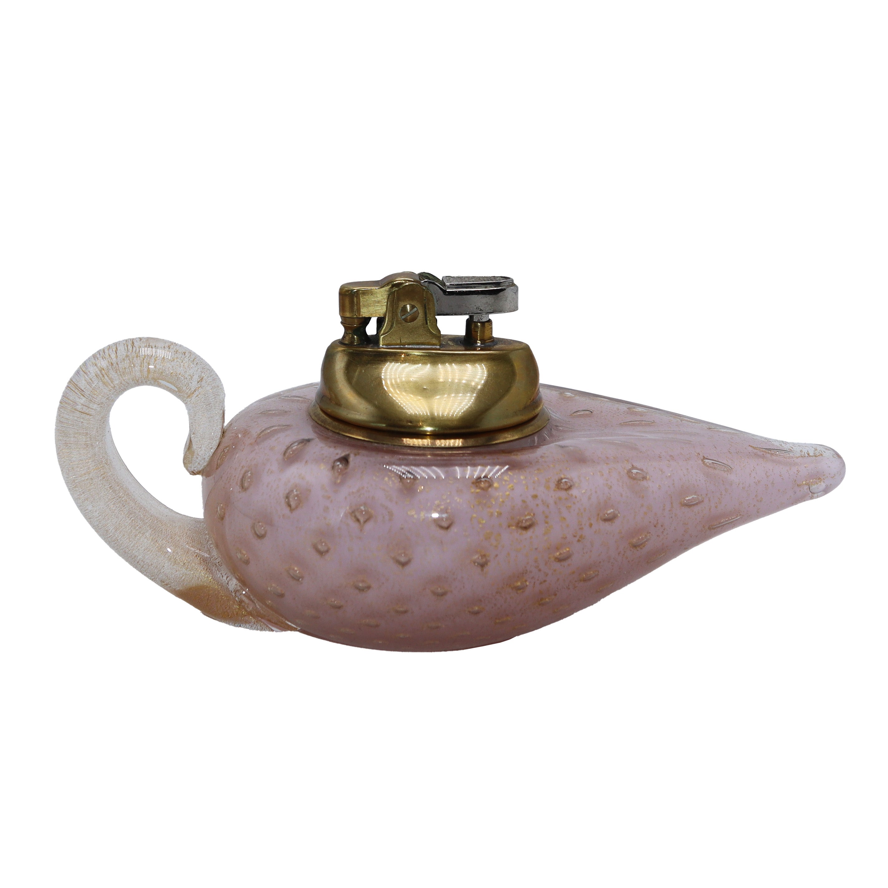 Pale pink Barbini Murano glass lighter with gold inclusions, c. 1960