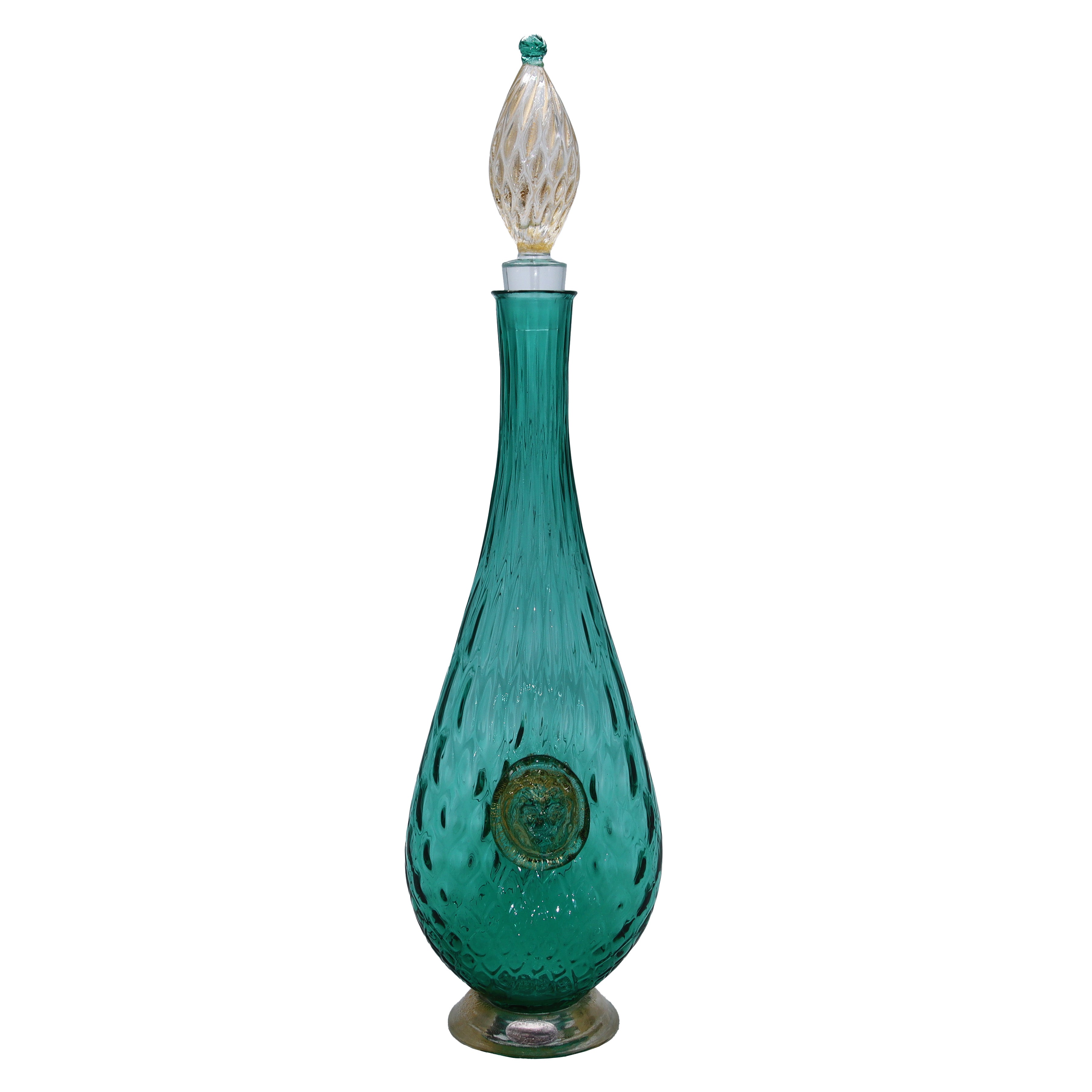 Venetian green and gold glass decanter, c. 1960