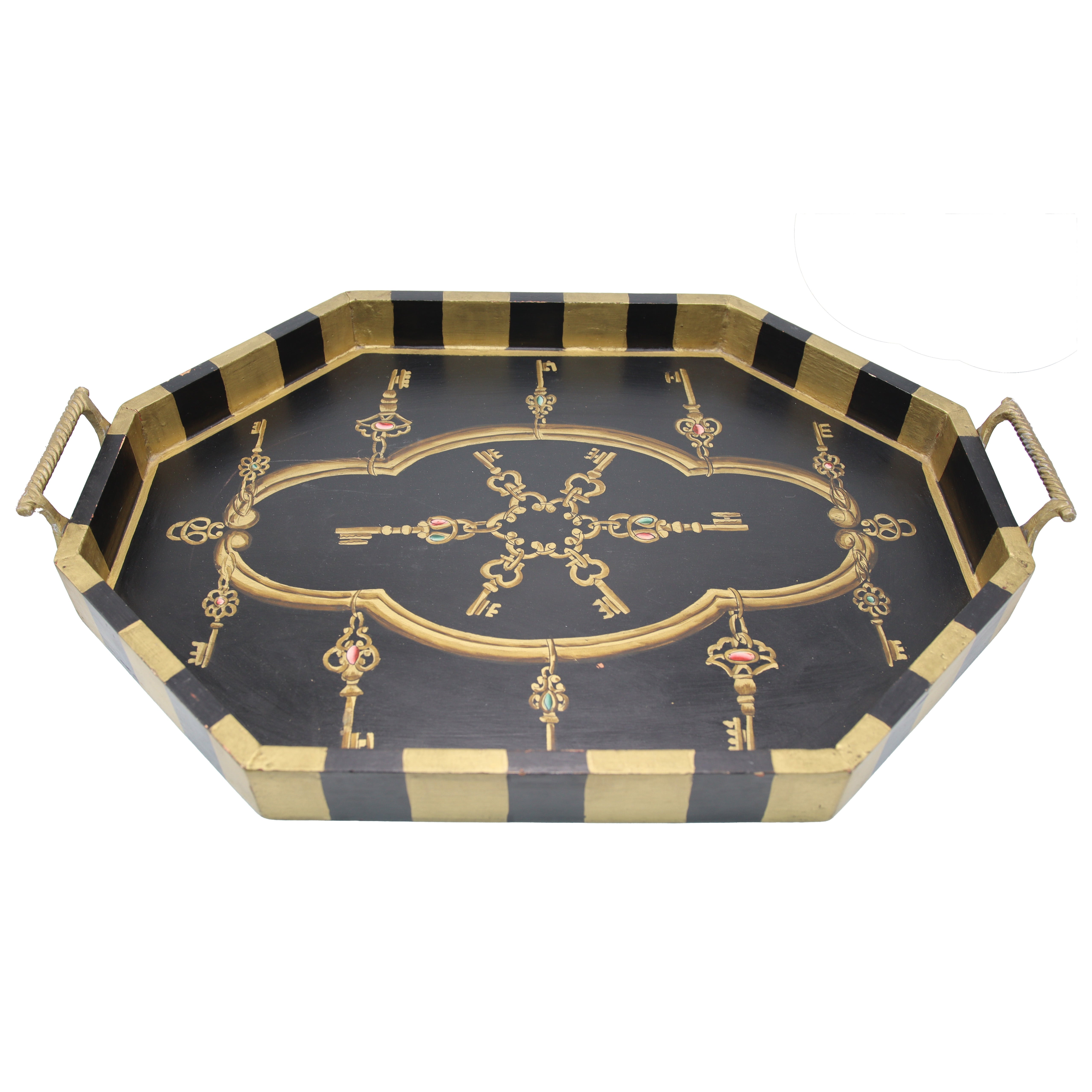 Black and gold floral tray, c. 1970