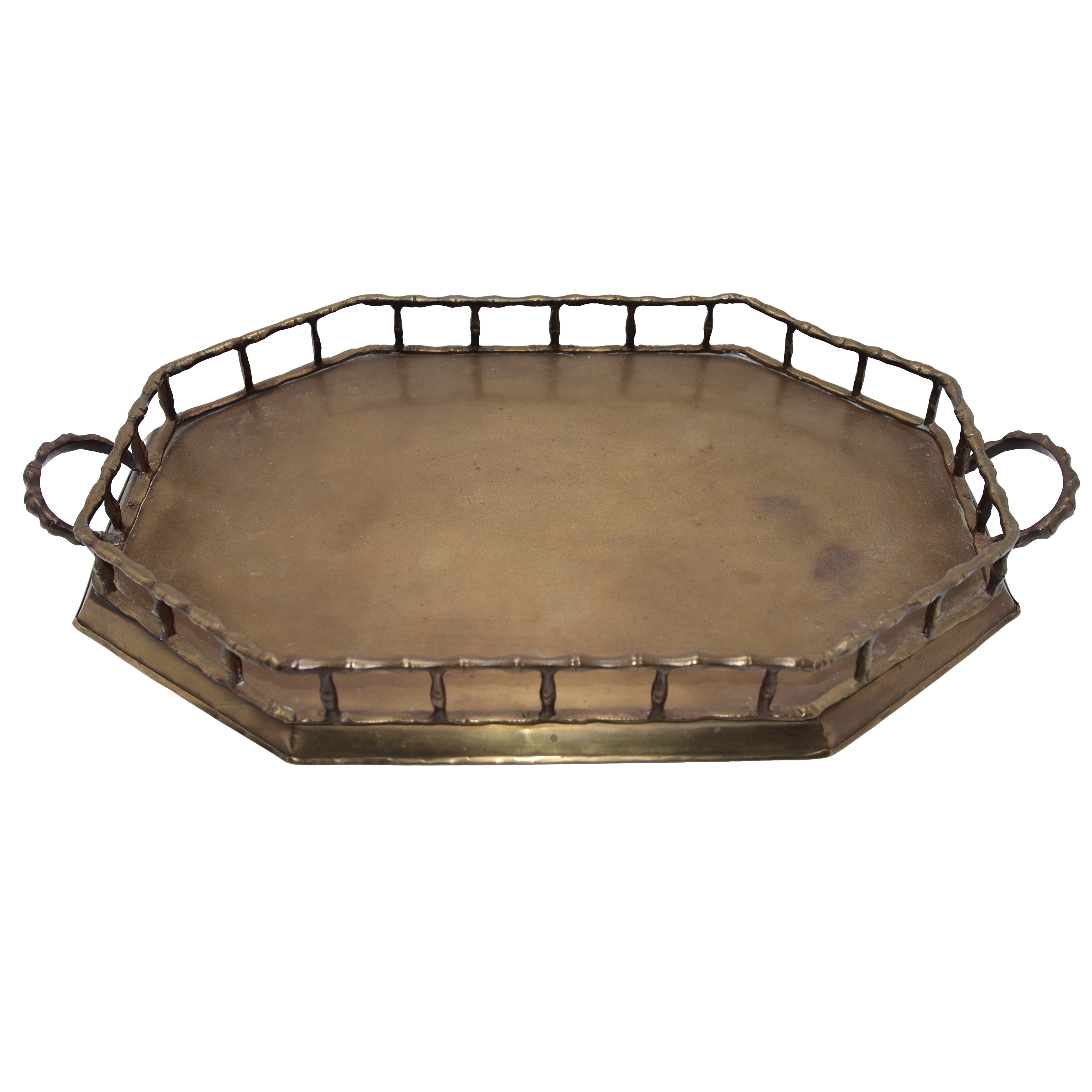 Hollywood Regency faux bamboo brass tray, c. 1970