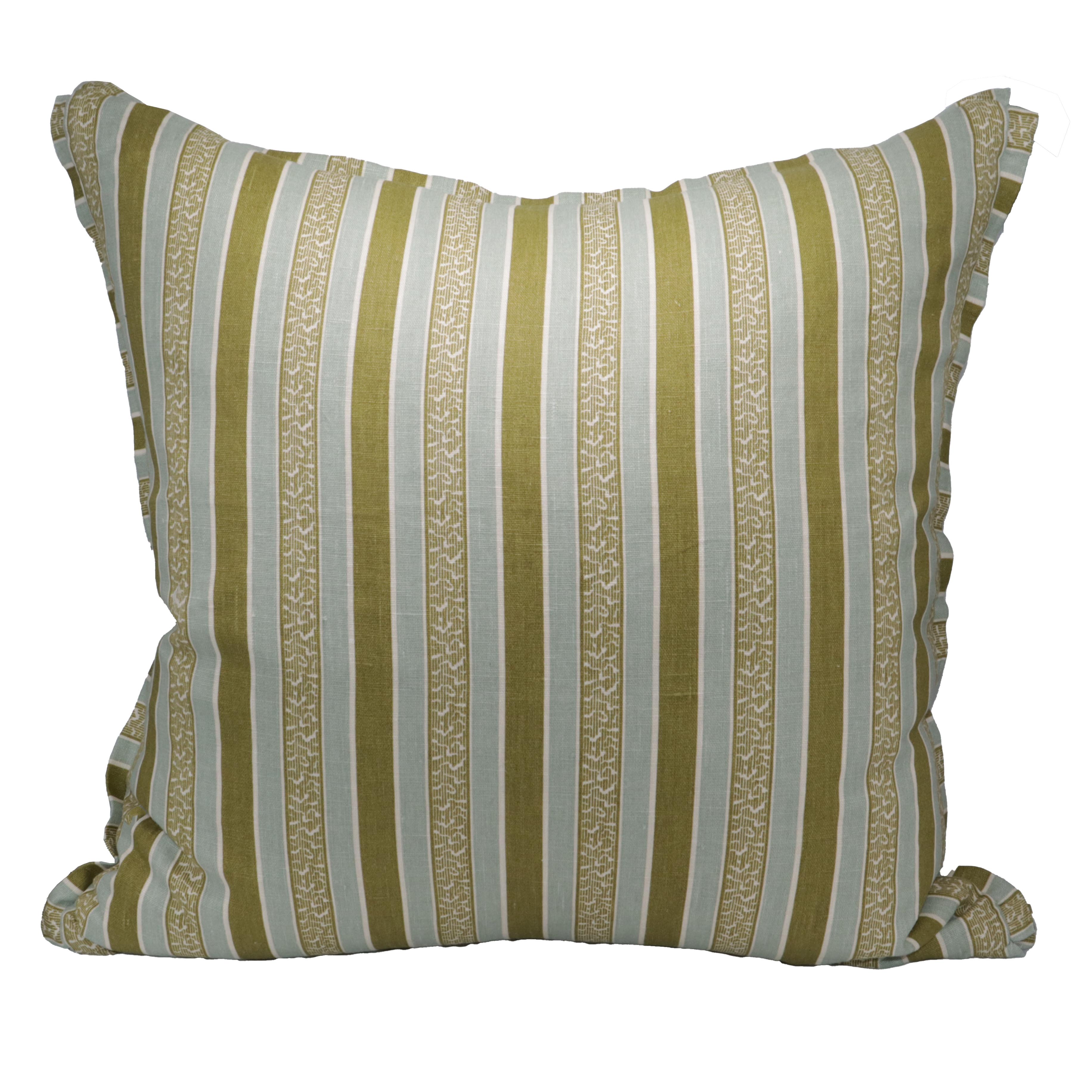 Pair of green and blue decorative striped pillows