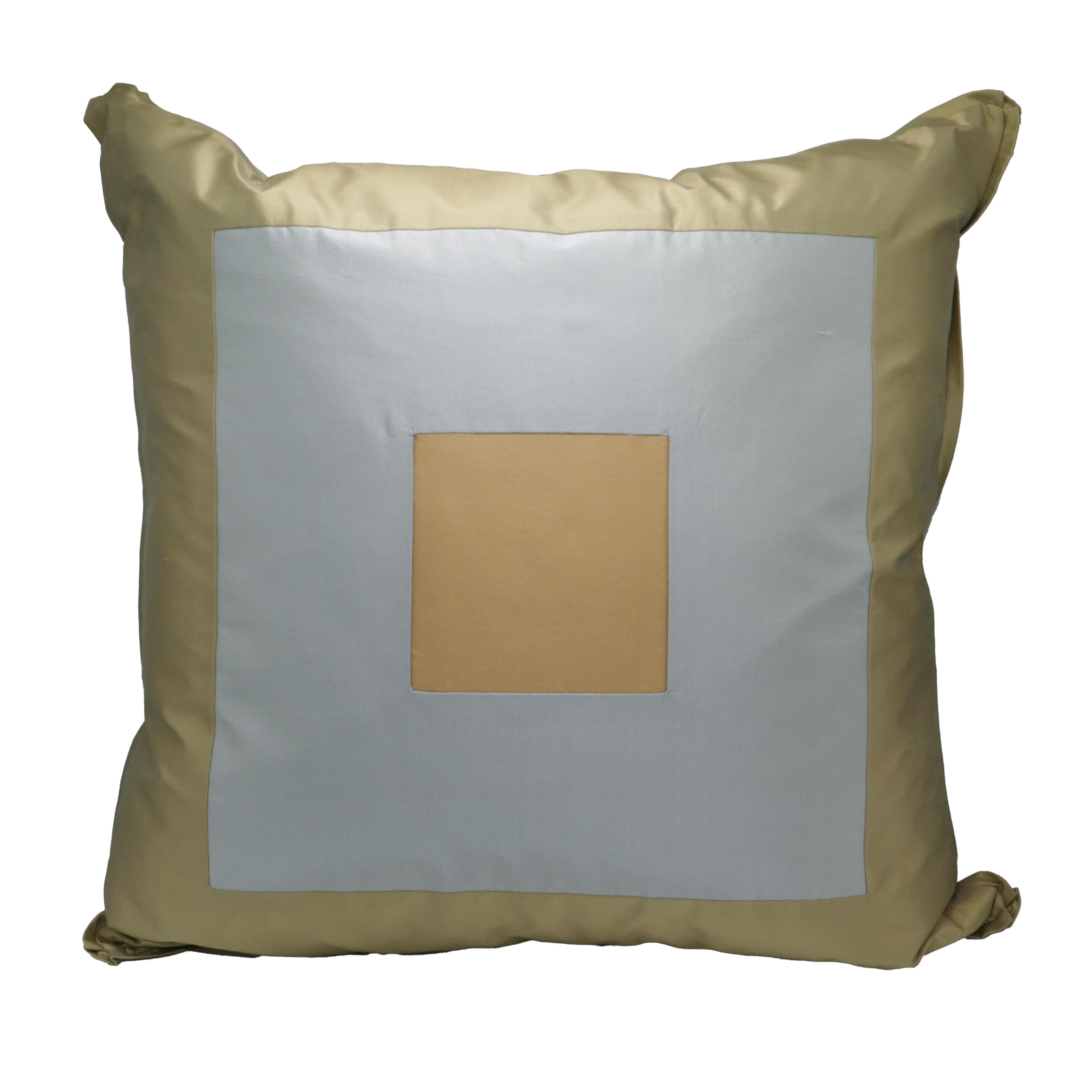 Pair of green, blue, and gold three square pillows