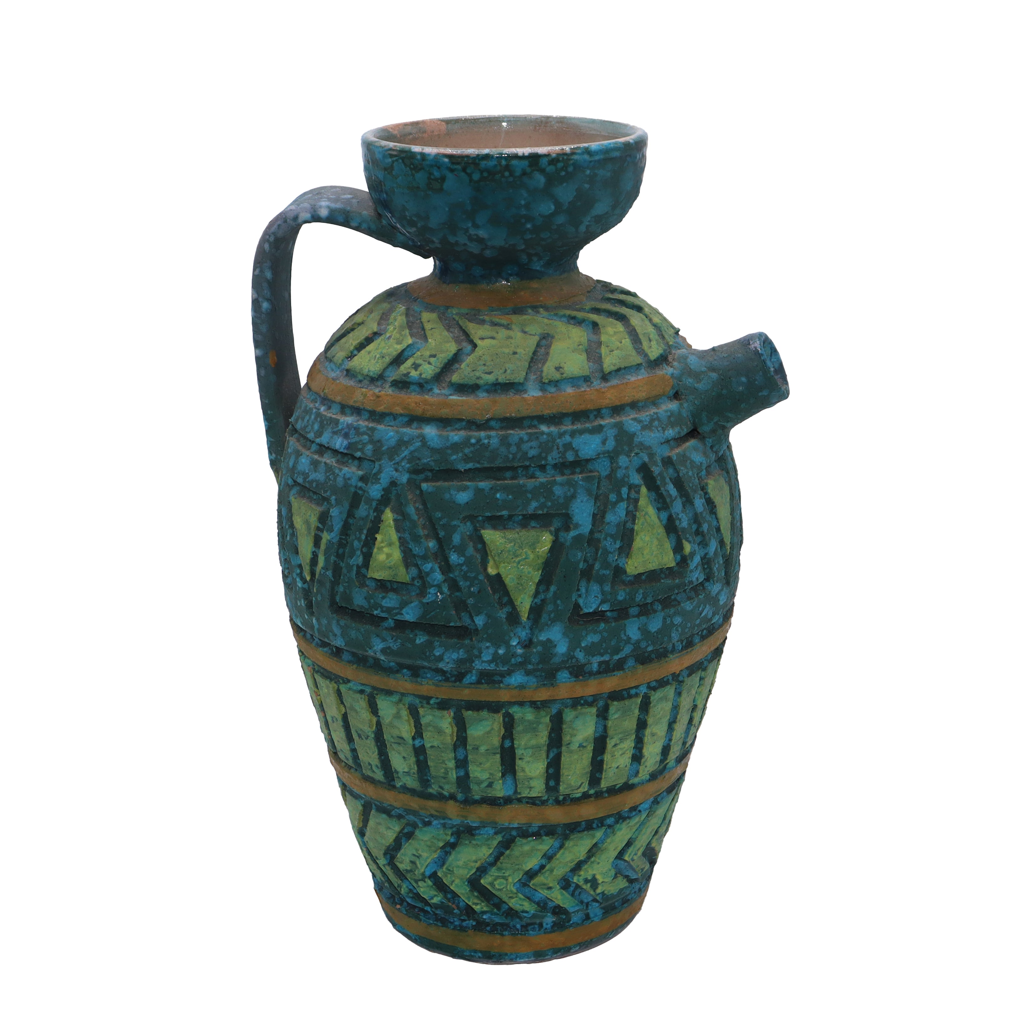 Green and blue Bitossi ceramic signed pitcher, c. 1960