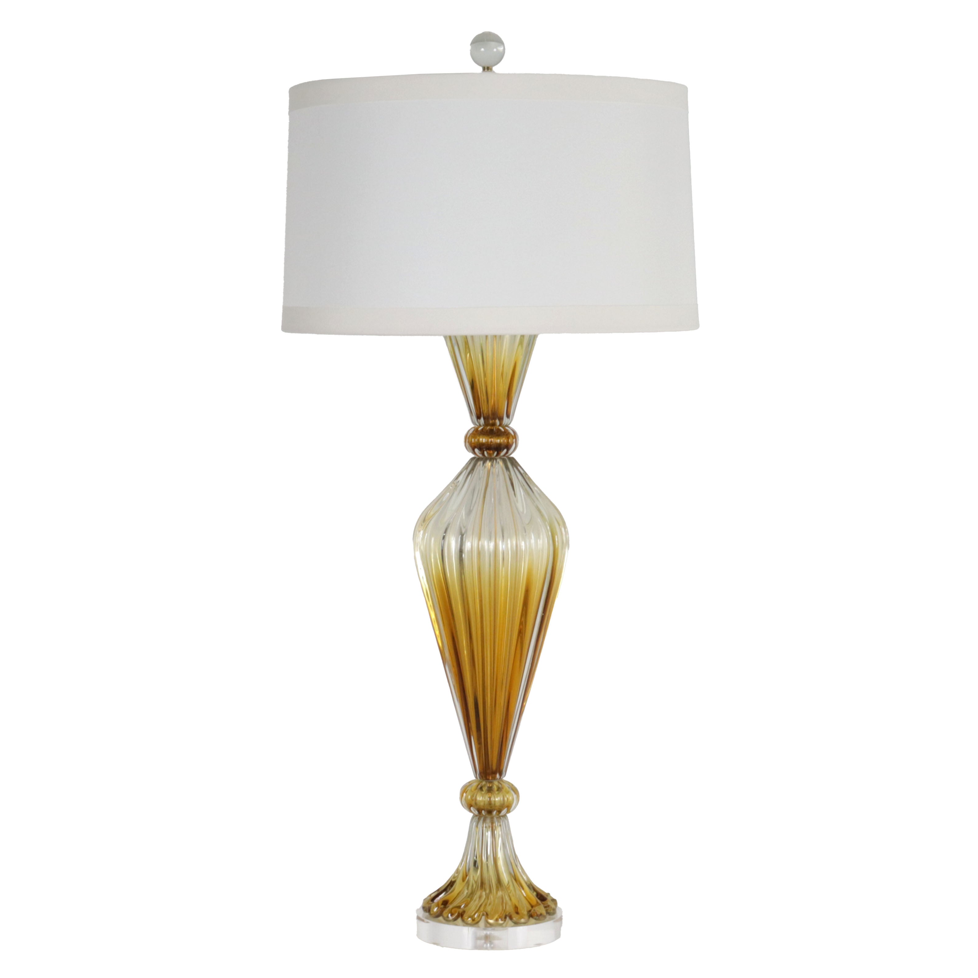 Large pair of amber and clear Murano Regency lamps, c. 1950