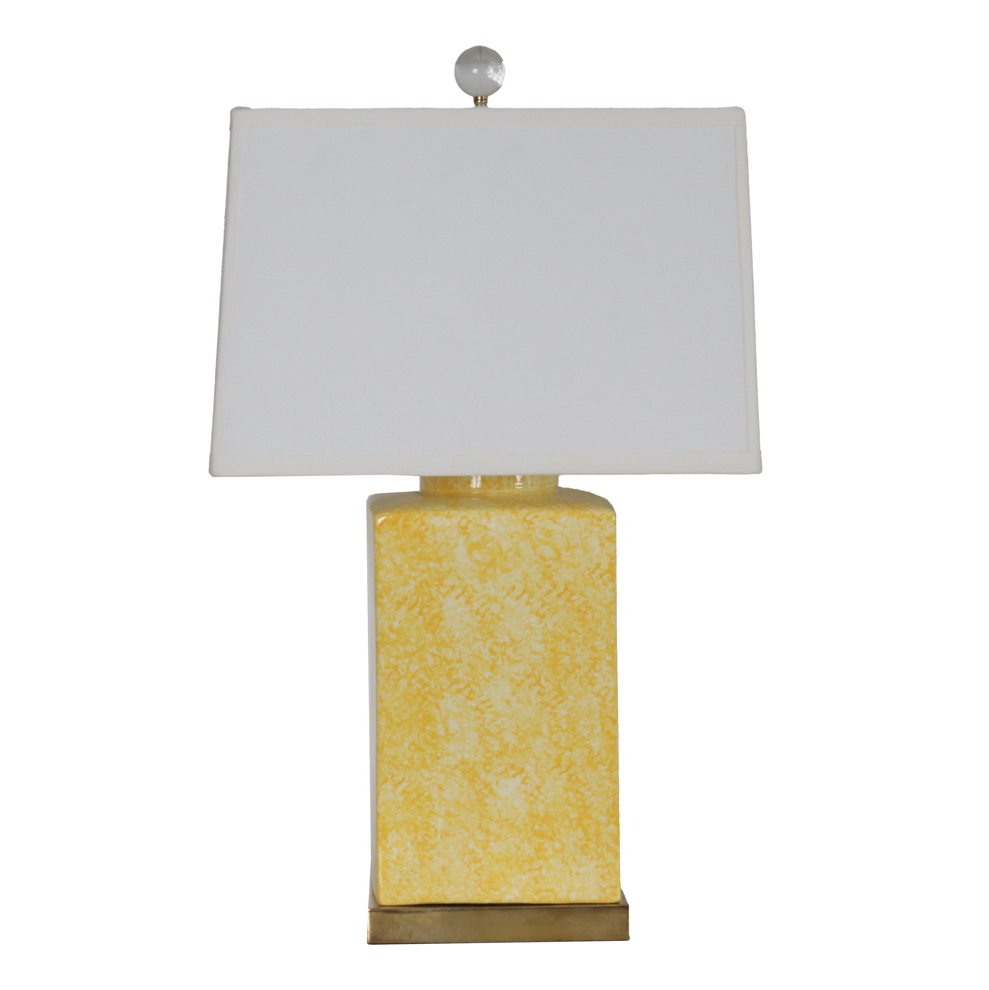Yellow square ceramic and brass lamp by Paul Hanson, c. 1950