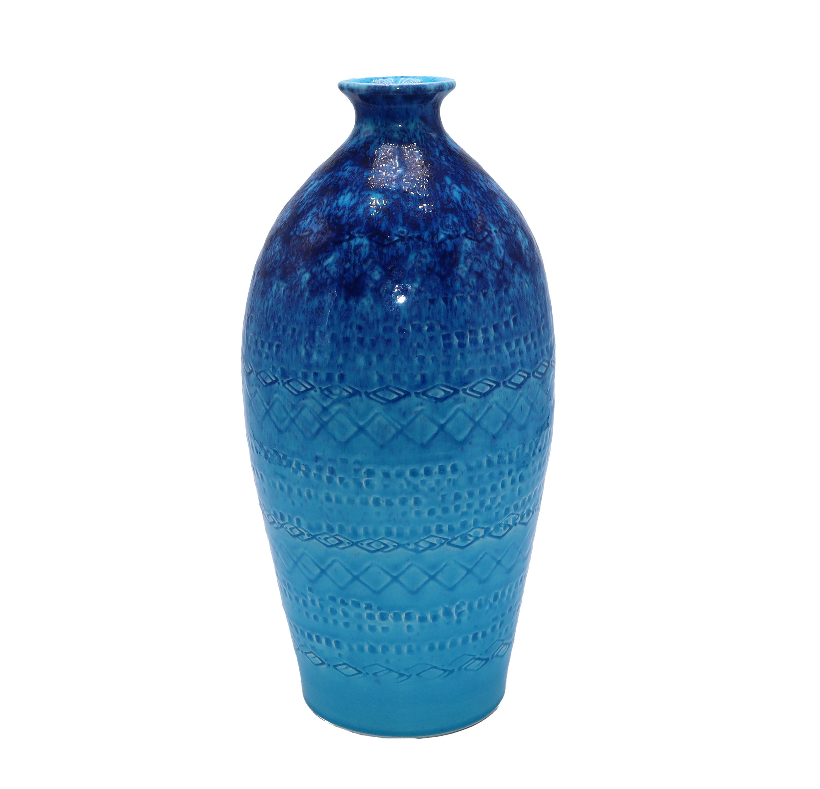 Aqua and blue Italian ceramic glazed vase, c. 1960