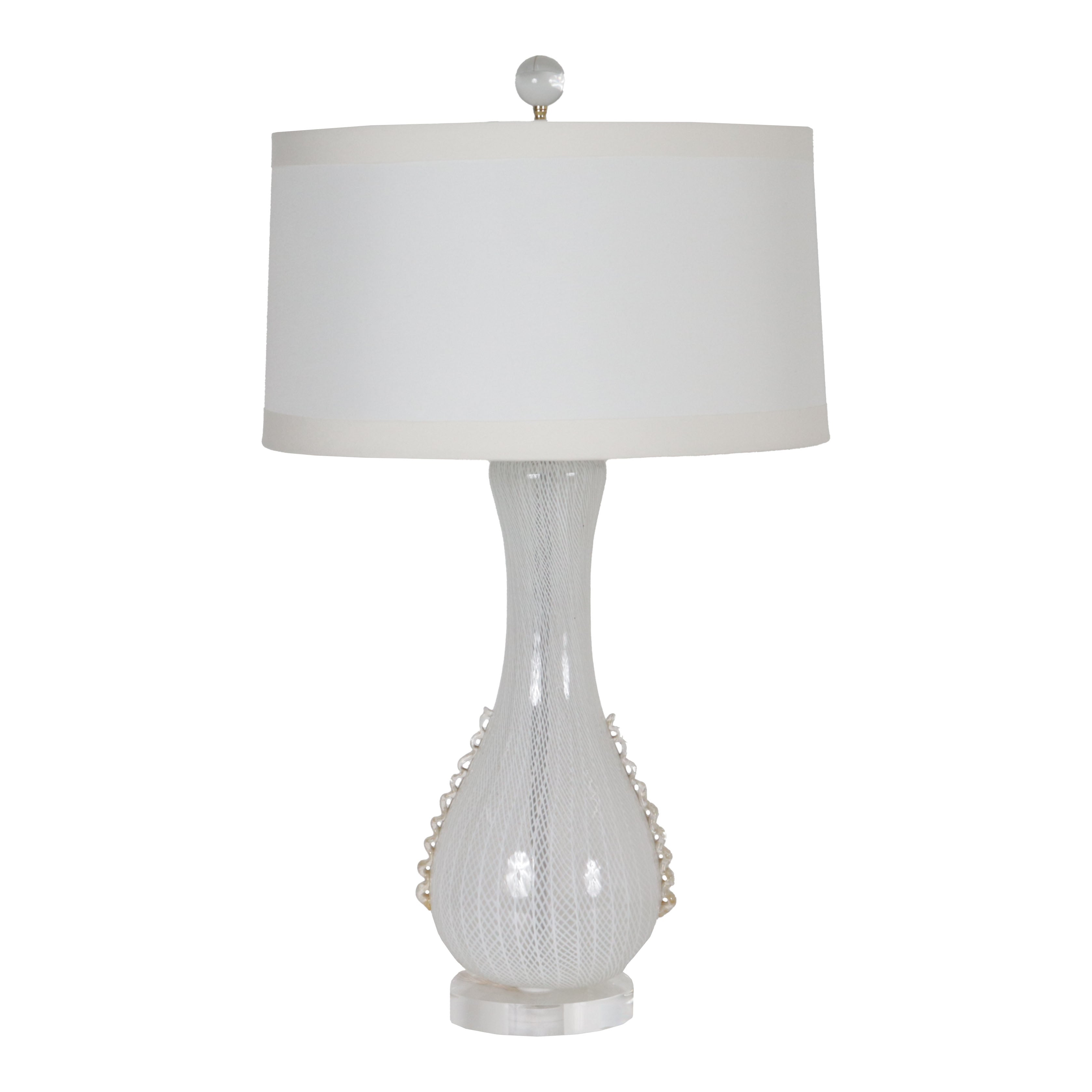 Ivory Latticino Murano Barovier lamp, c. 1960
