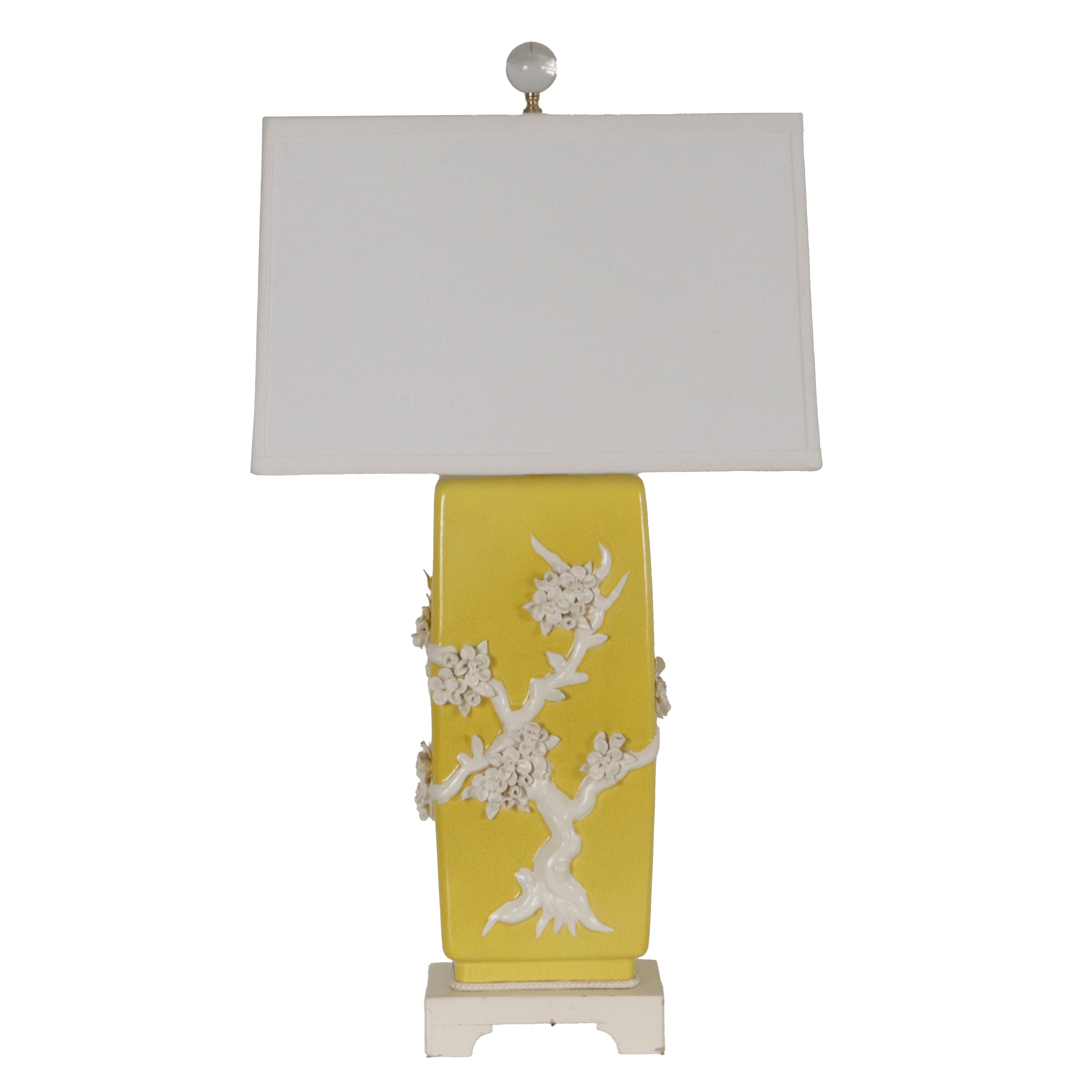 Pair of yellow and white decorative chinoiserie lamps, c. 1970