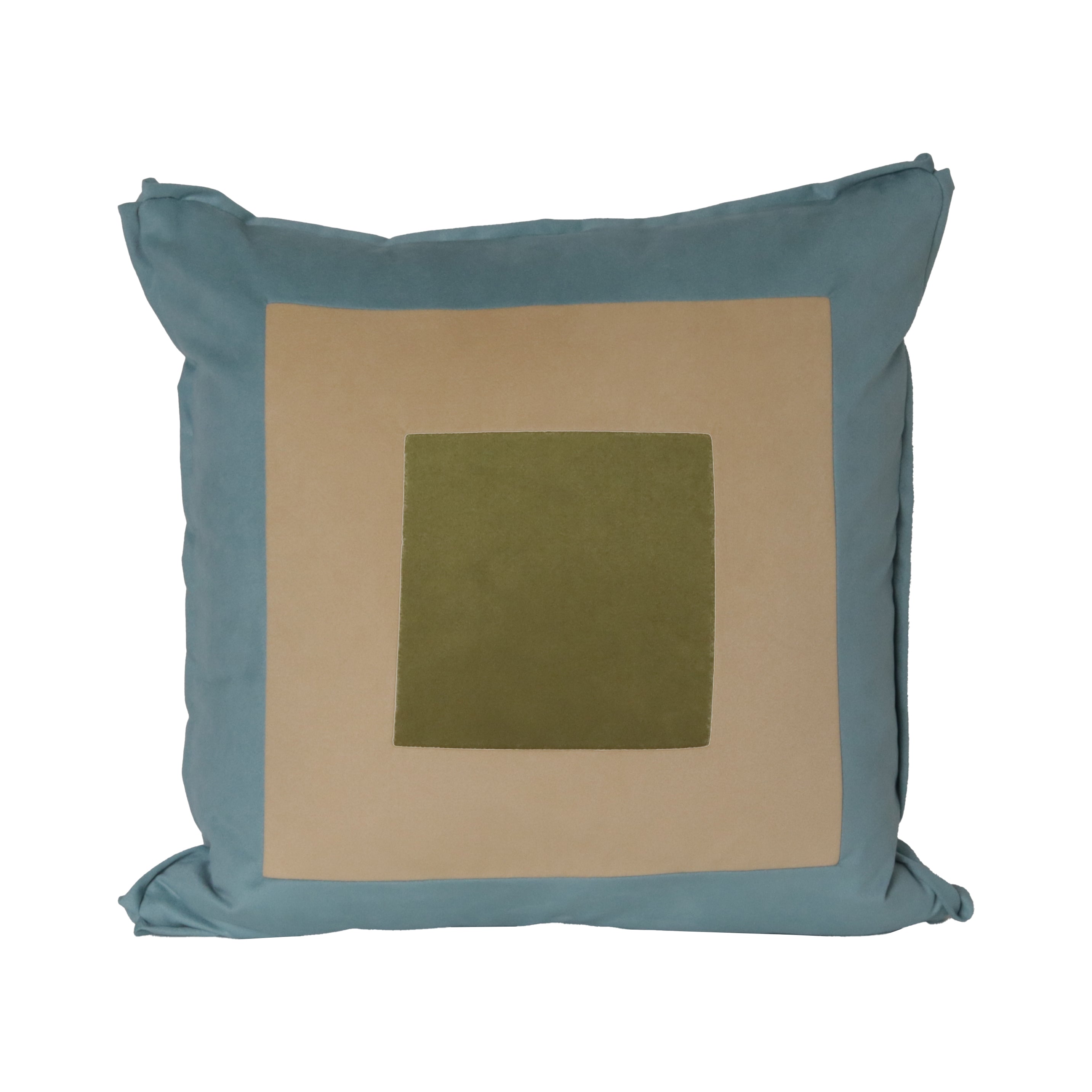 Pair of Blue, Camel, and Green Three Square Pillows