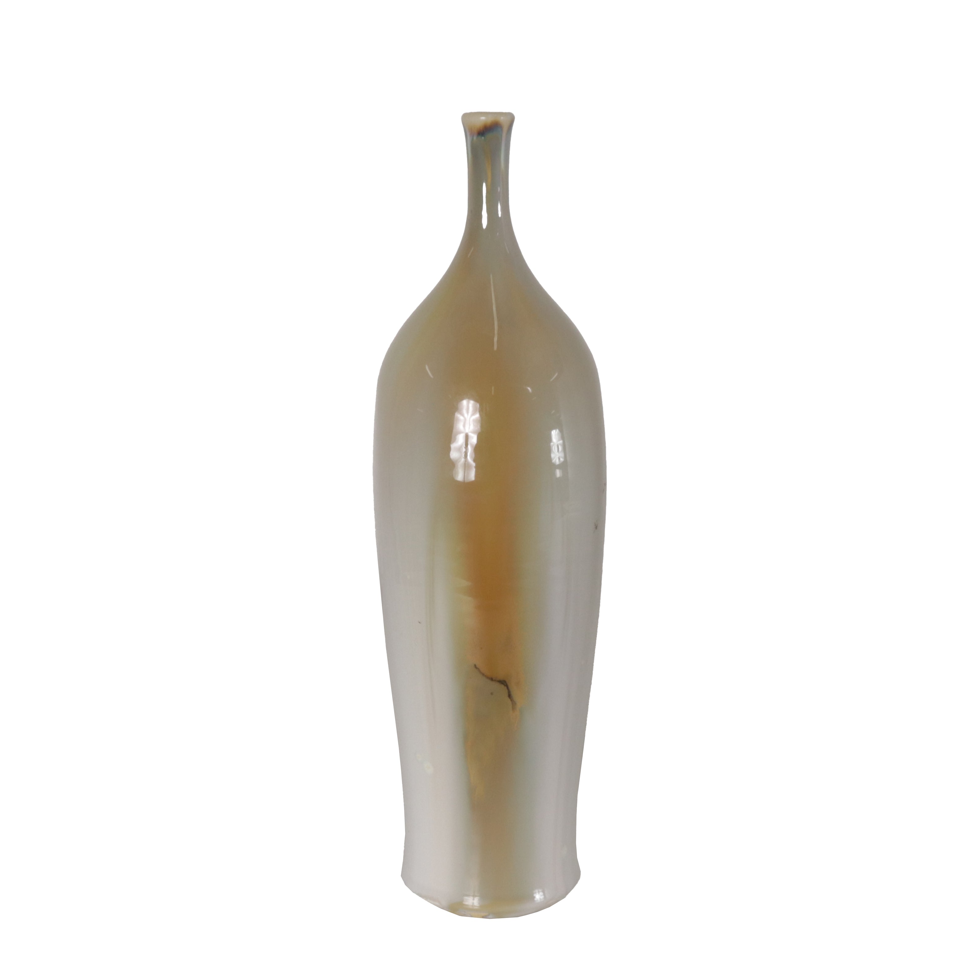 Ivory and tan signed glazed ceramic vase, c. 1960