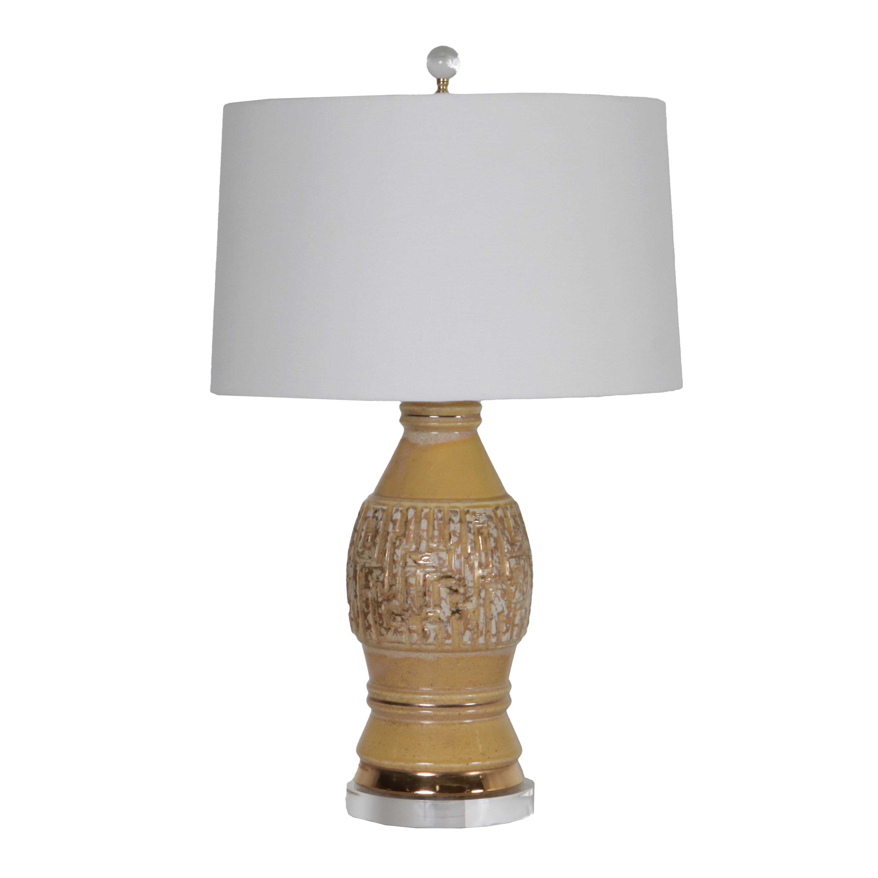 Pair of yellow and brass ceramic lamps, c. 1950