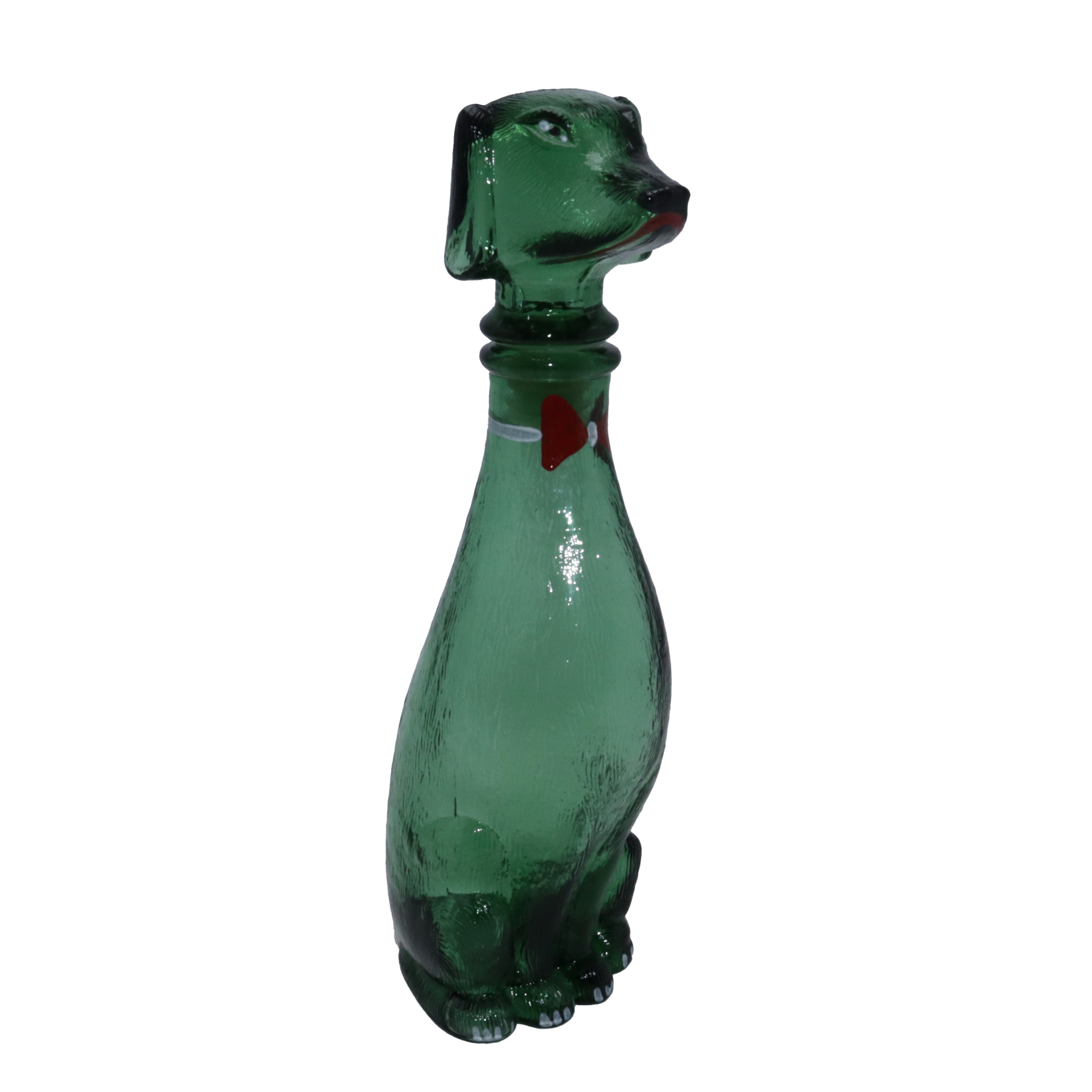 Green Empoli glass dog decanter, c. 1960