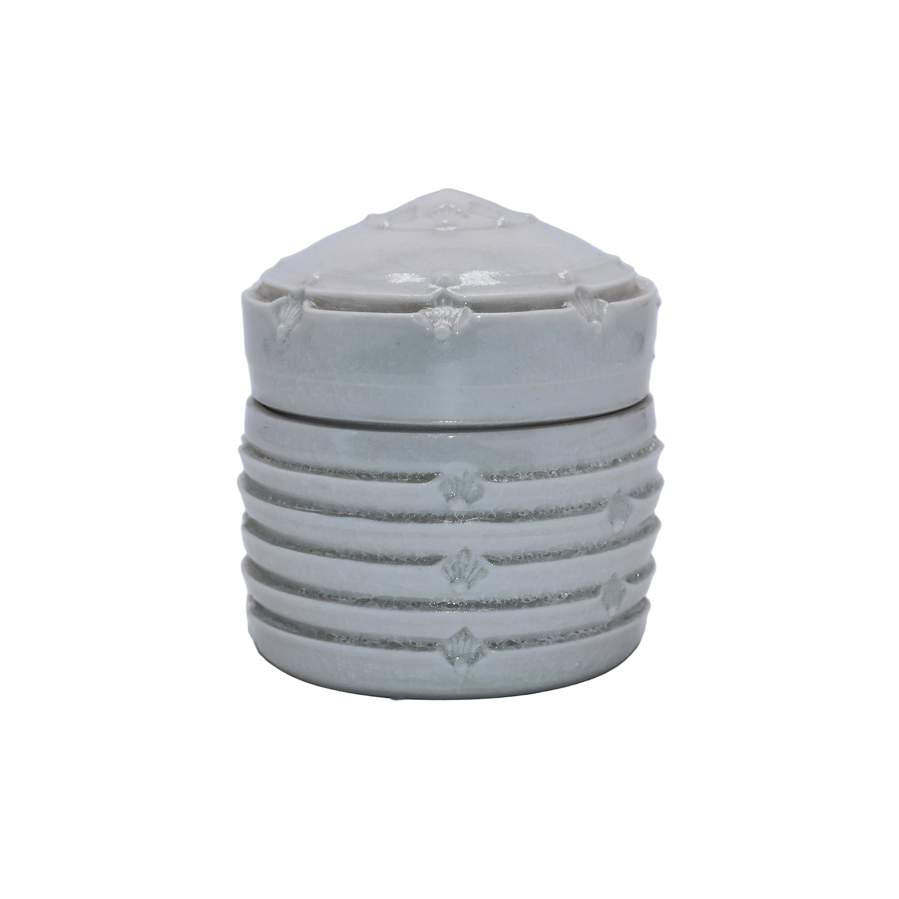 Ivory crackle porcelain lidded jar by Ann Alford
