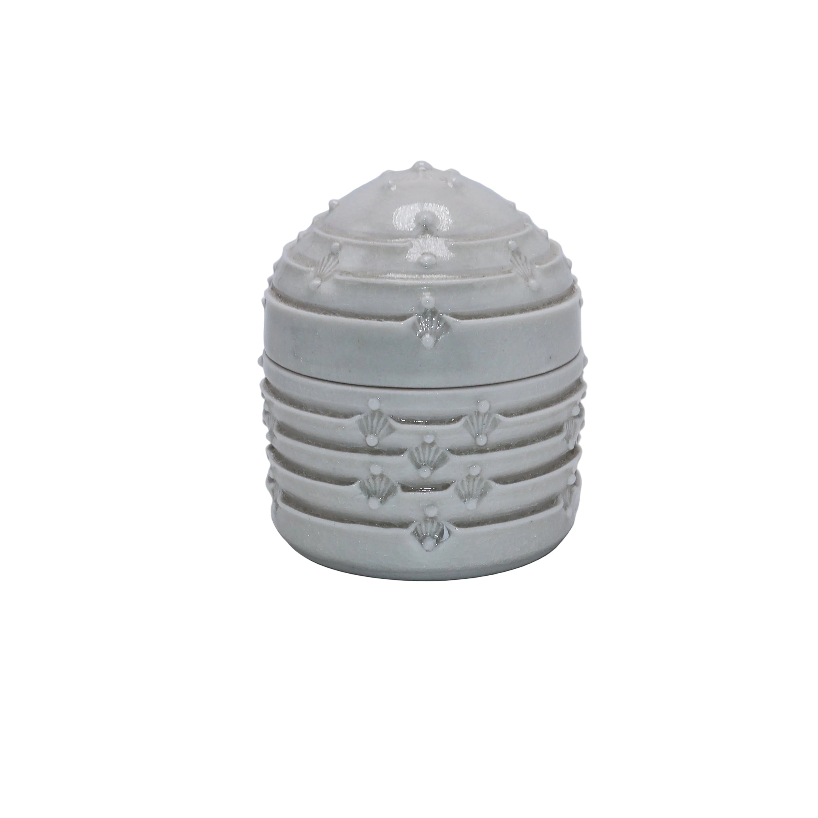 Ivory crackle porcelain lidded jar by Ann Alford