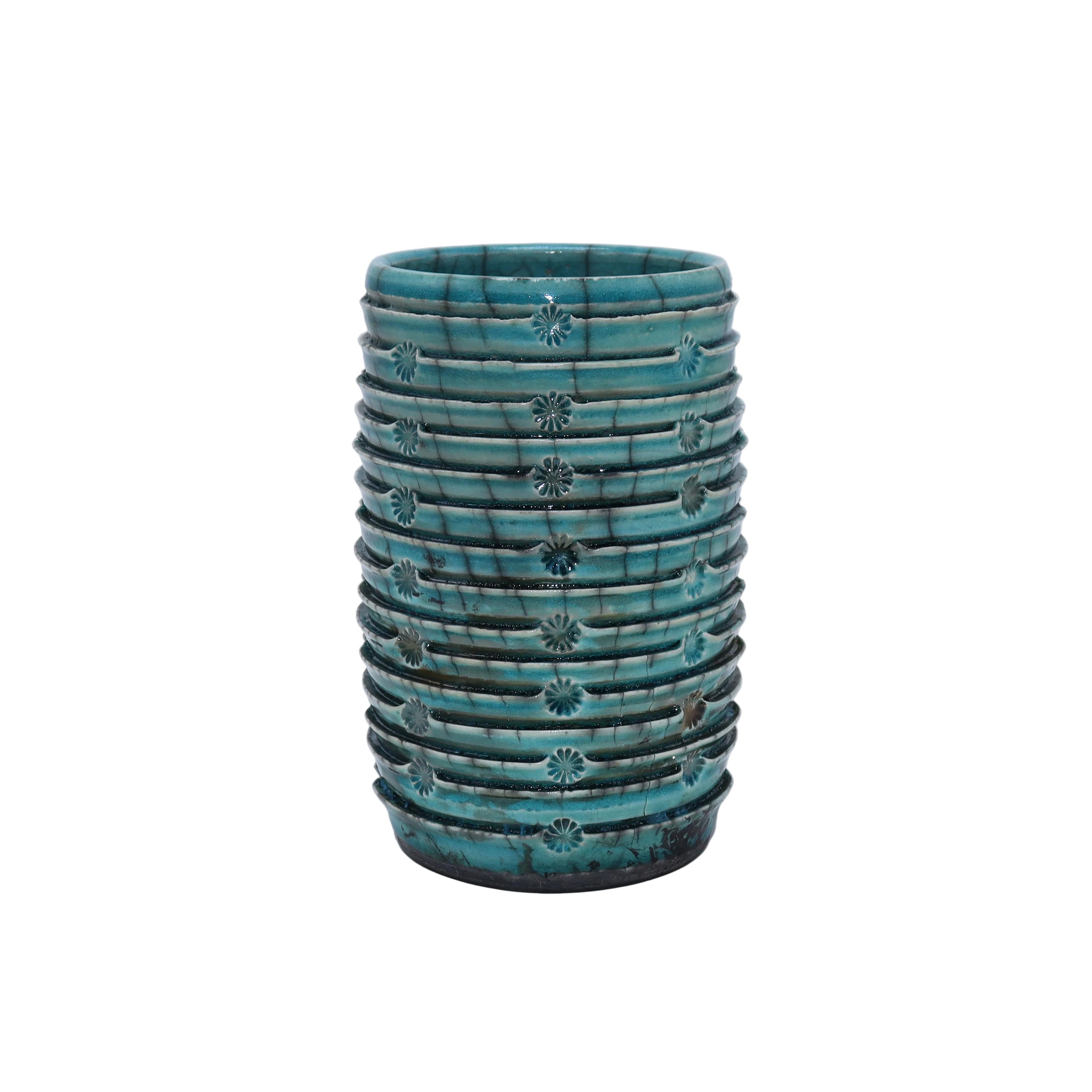 Turquoise Raku porcelain vase by Ann Alford