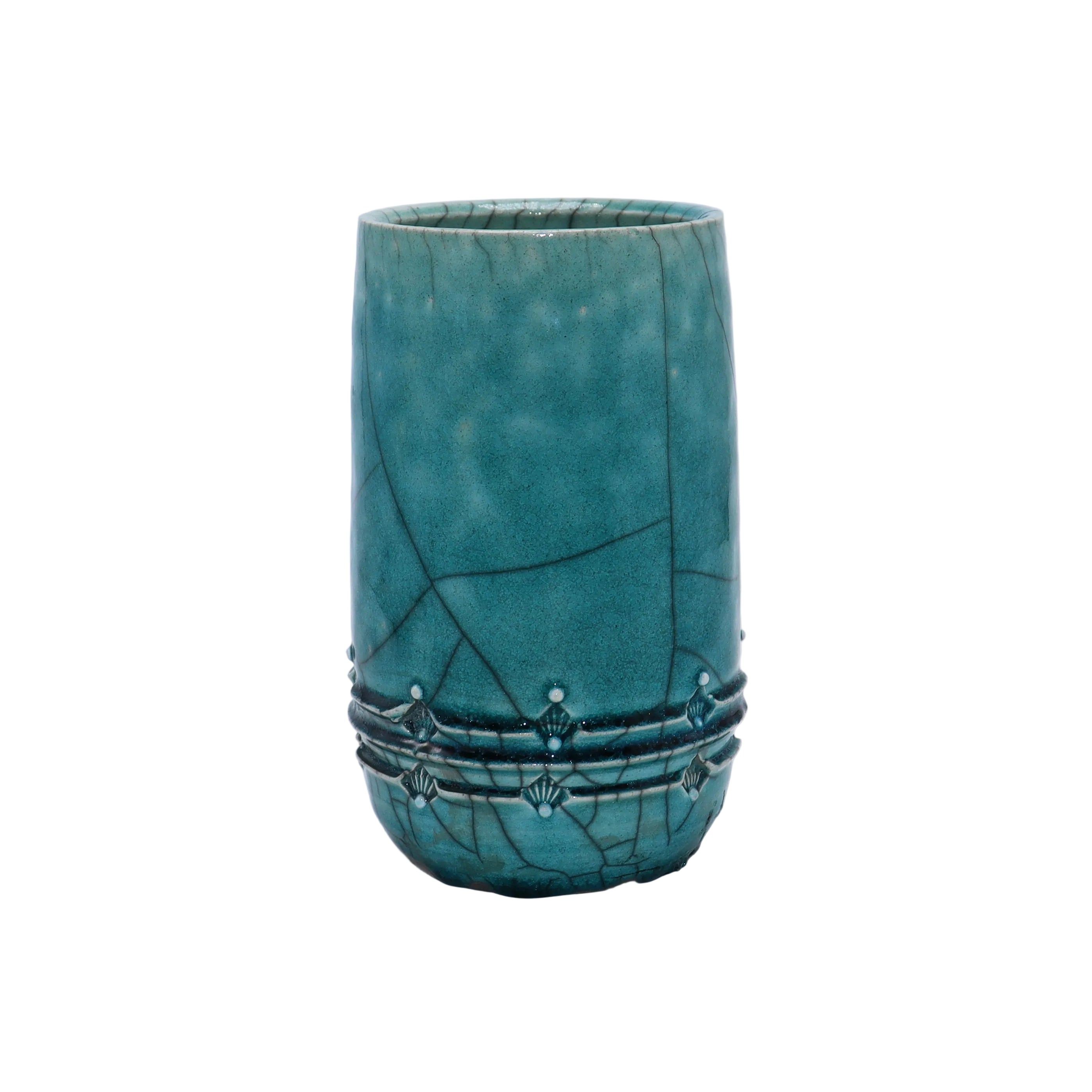 Turquoise Raku porcelain vase by Ann Alford
