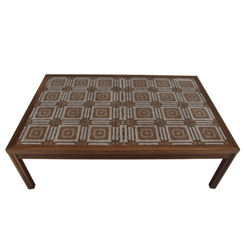 Large Swedish stained oak and ceramic tile coffee table, c. 1970