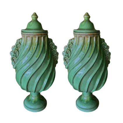 Pair of green glazed terracotta urns, c. 1950
