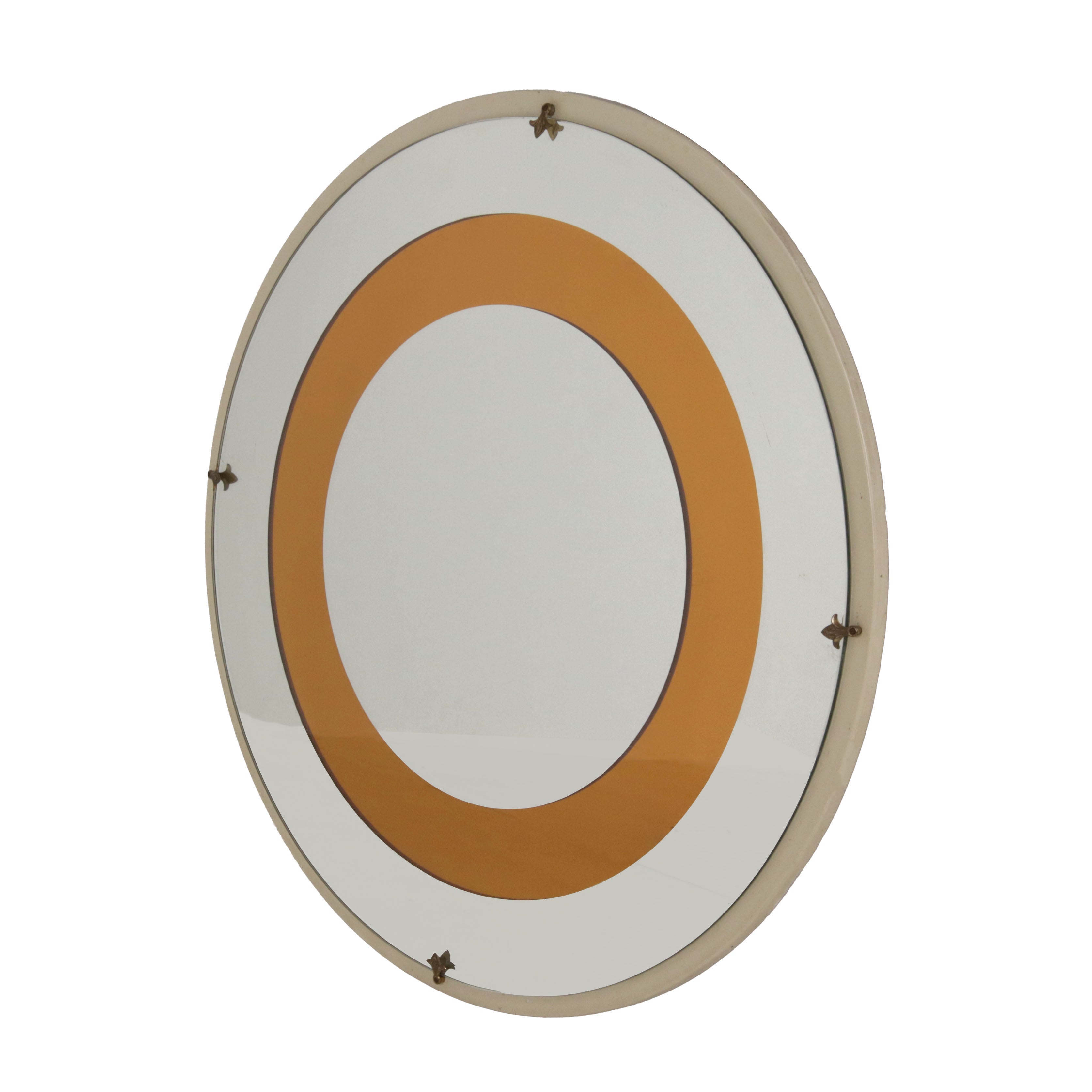 Round mirror with amber and brass details, c. 1960
